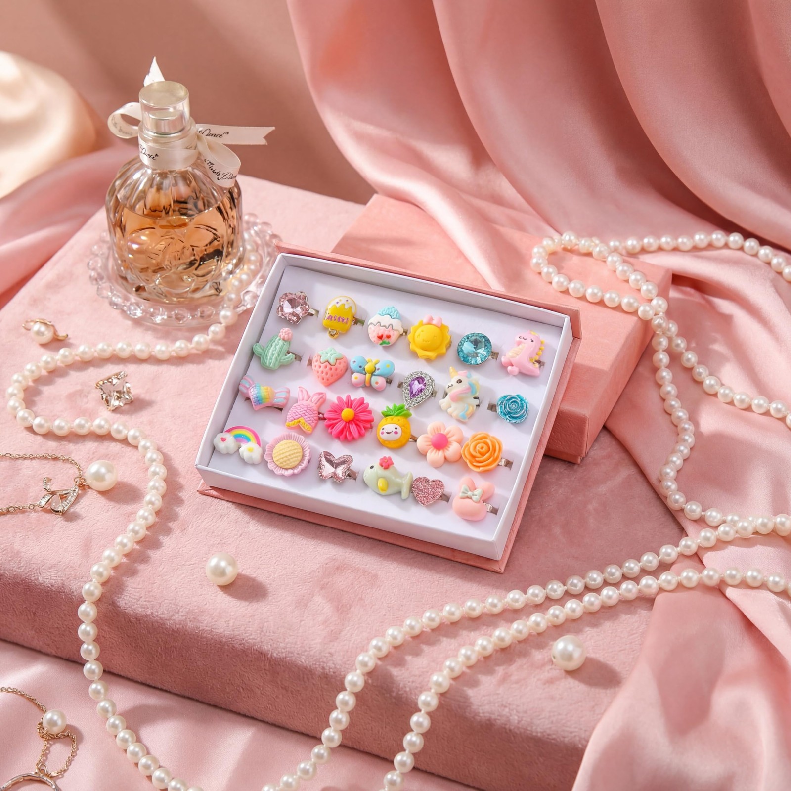 PASEMM 24pcs Little Girl Jewel Rings, Adjustable, No Duplication Kids Play Ri…