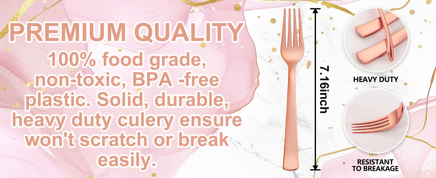 50PCS Rose Gold Plastic Forks – Heavy Duty Plastic Forks – Solid Durable Rose