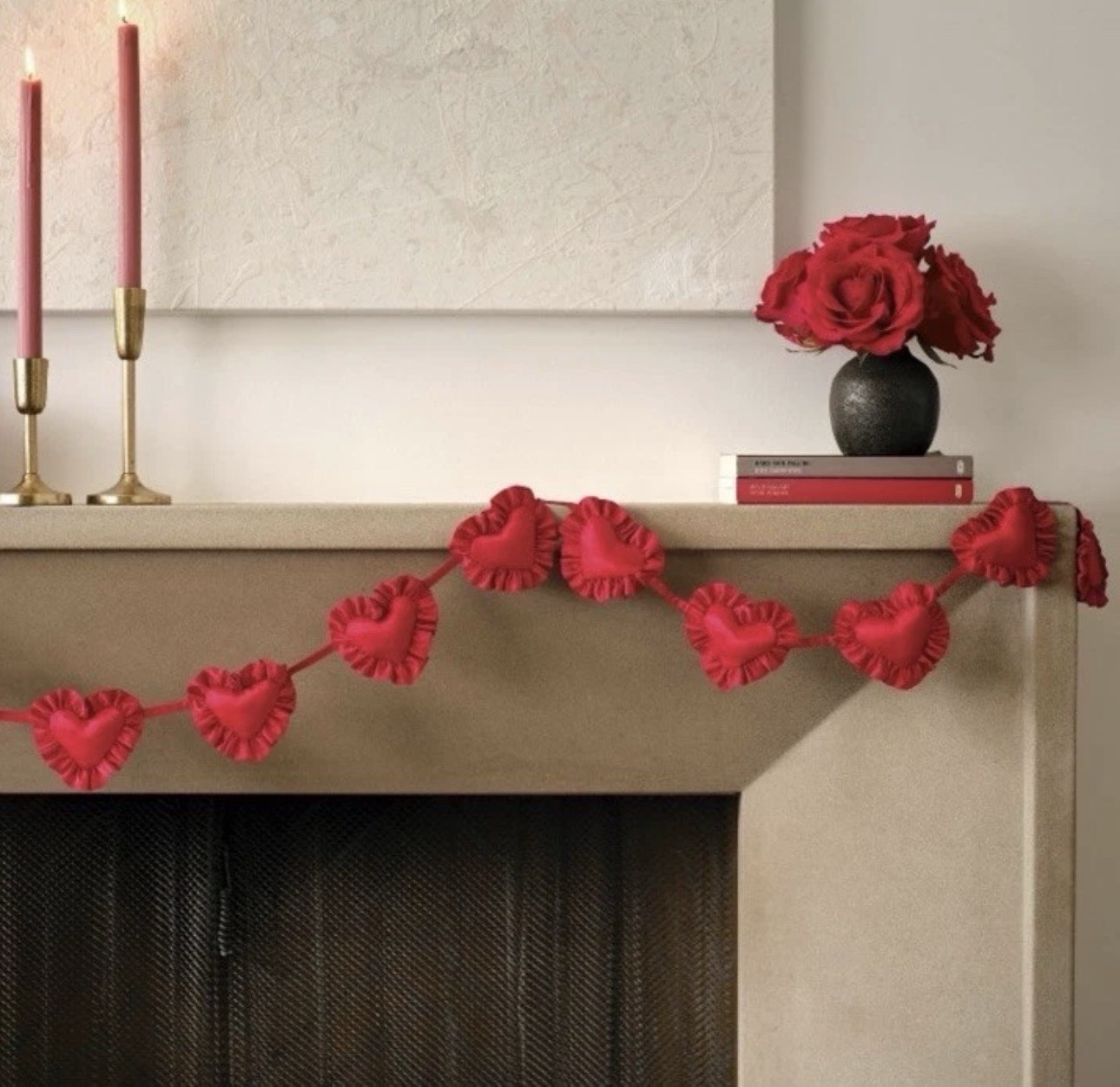 2 New Threshold Red Heart Garland 6 ft Valentine’s Day Fabric Hearts Decoration