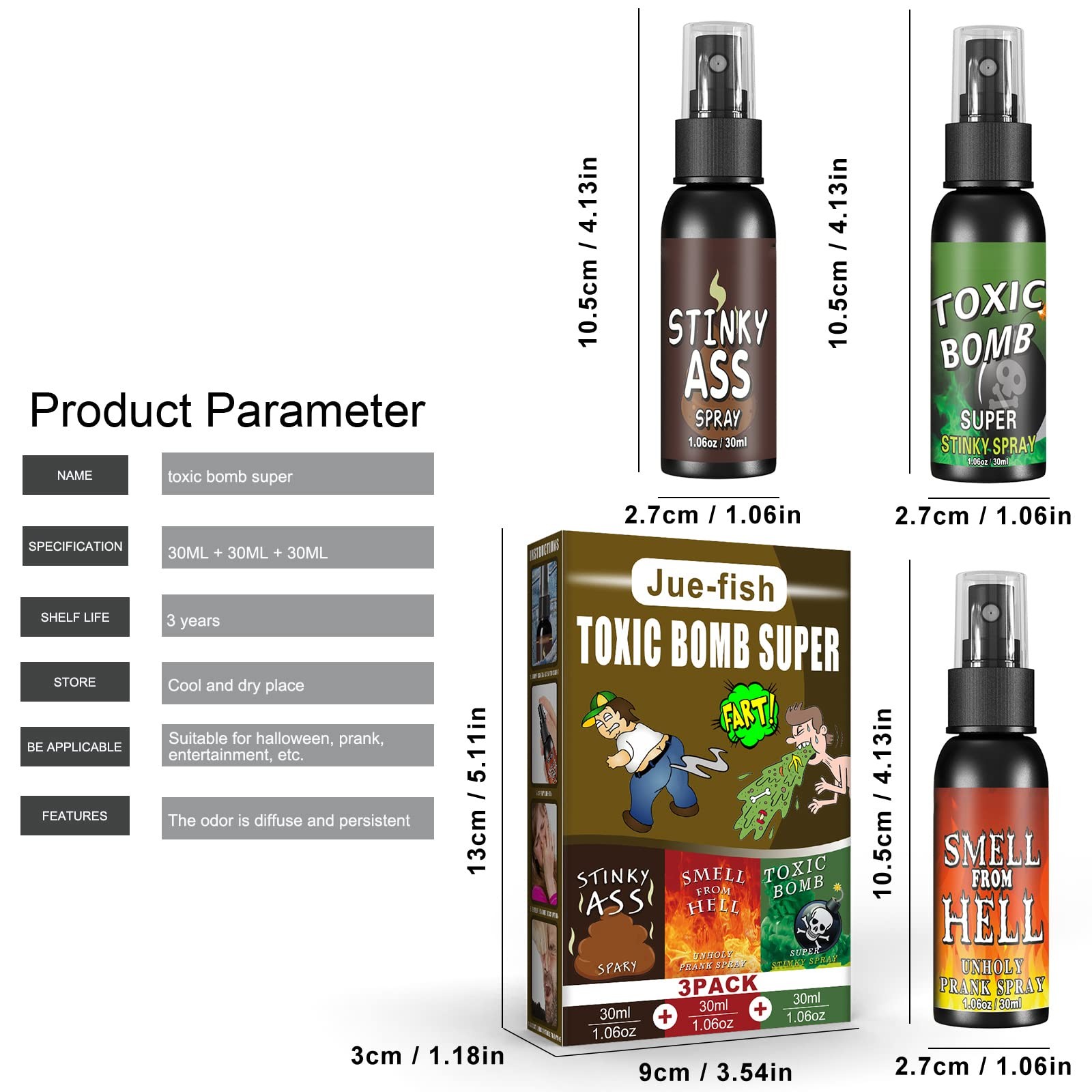 3P Fart Spray Extra Strong 30ml Potent Stink Spray Non Toxic Fart Bomb Prank Stu
