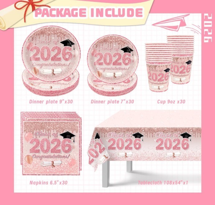 Pink Graduation Decorations Class of 2026, Rose Gold
