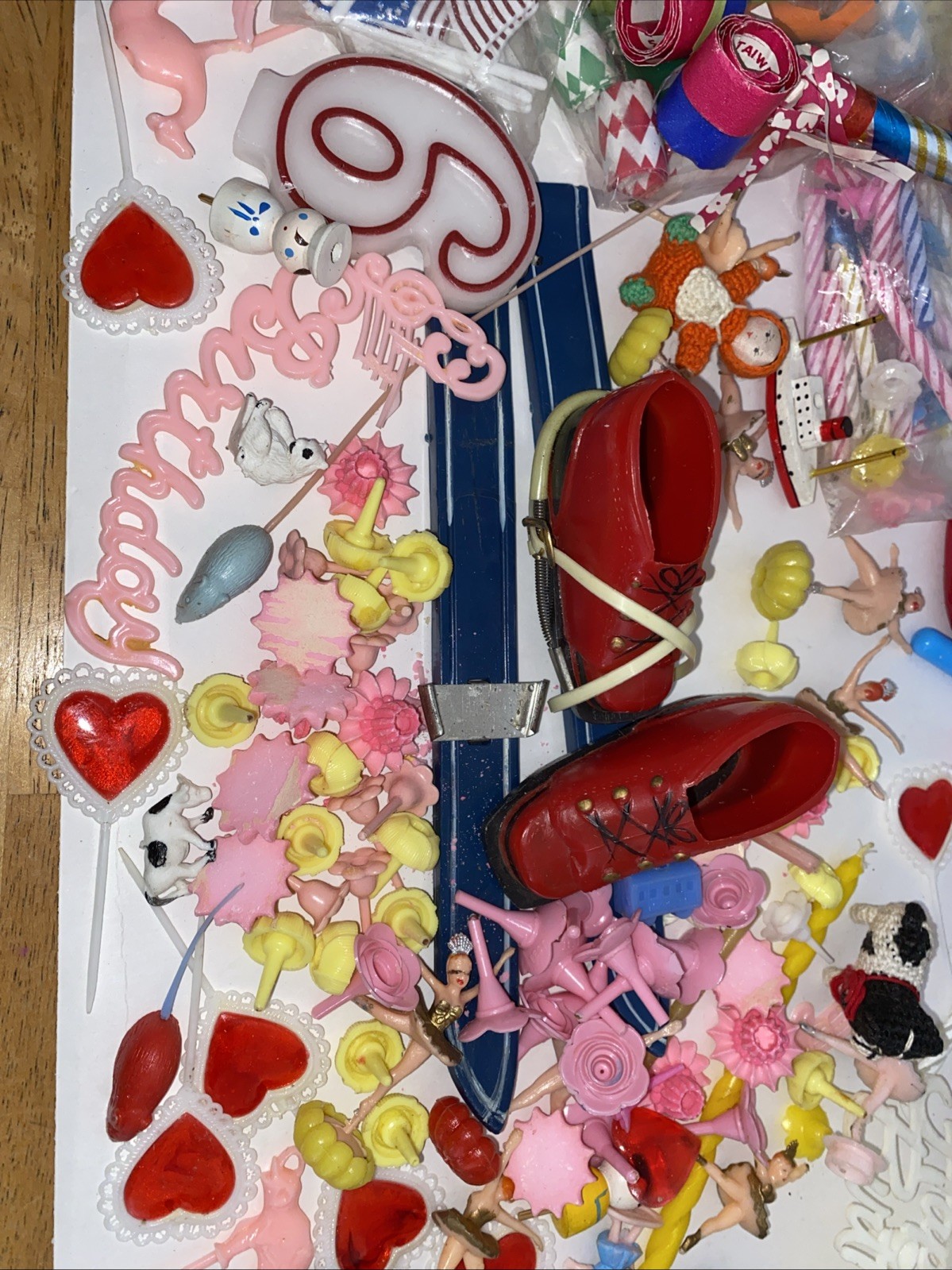 Vintage Lot Of Cake Toppers Ballerina’s Sports Flags Hearts, Christmas Gnome
