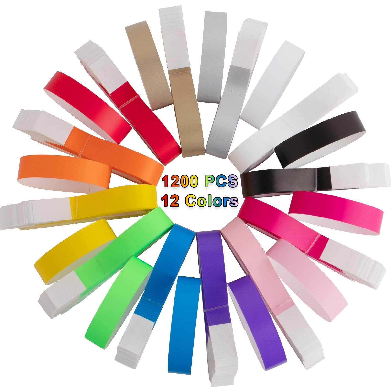 1200 Pcs Plastic Paper Wristbands for Events Neon Color Wrist Bands Concert I…