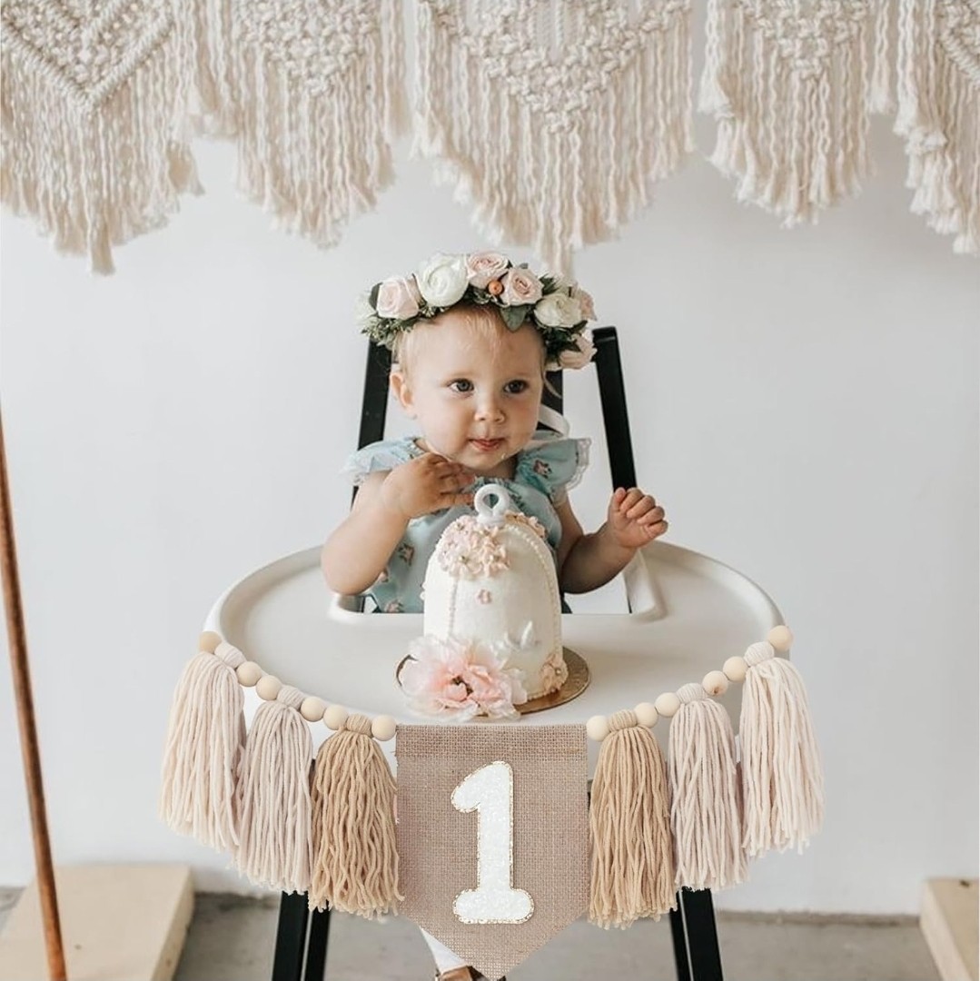 Handmade Boho Burlap Khaki 1st Birthday Decorations For Boys One High Chair…