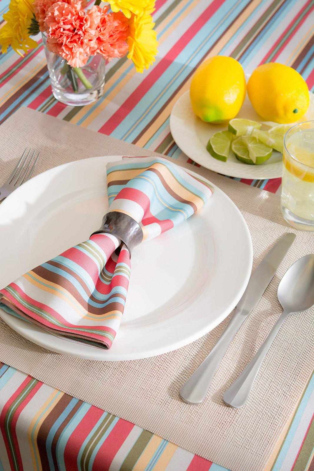 DII Summer Stripe Outdoor Tabletop Collection, Multi-use, Machine Washable, Tabl