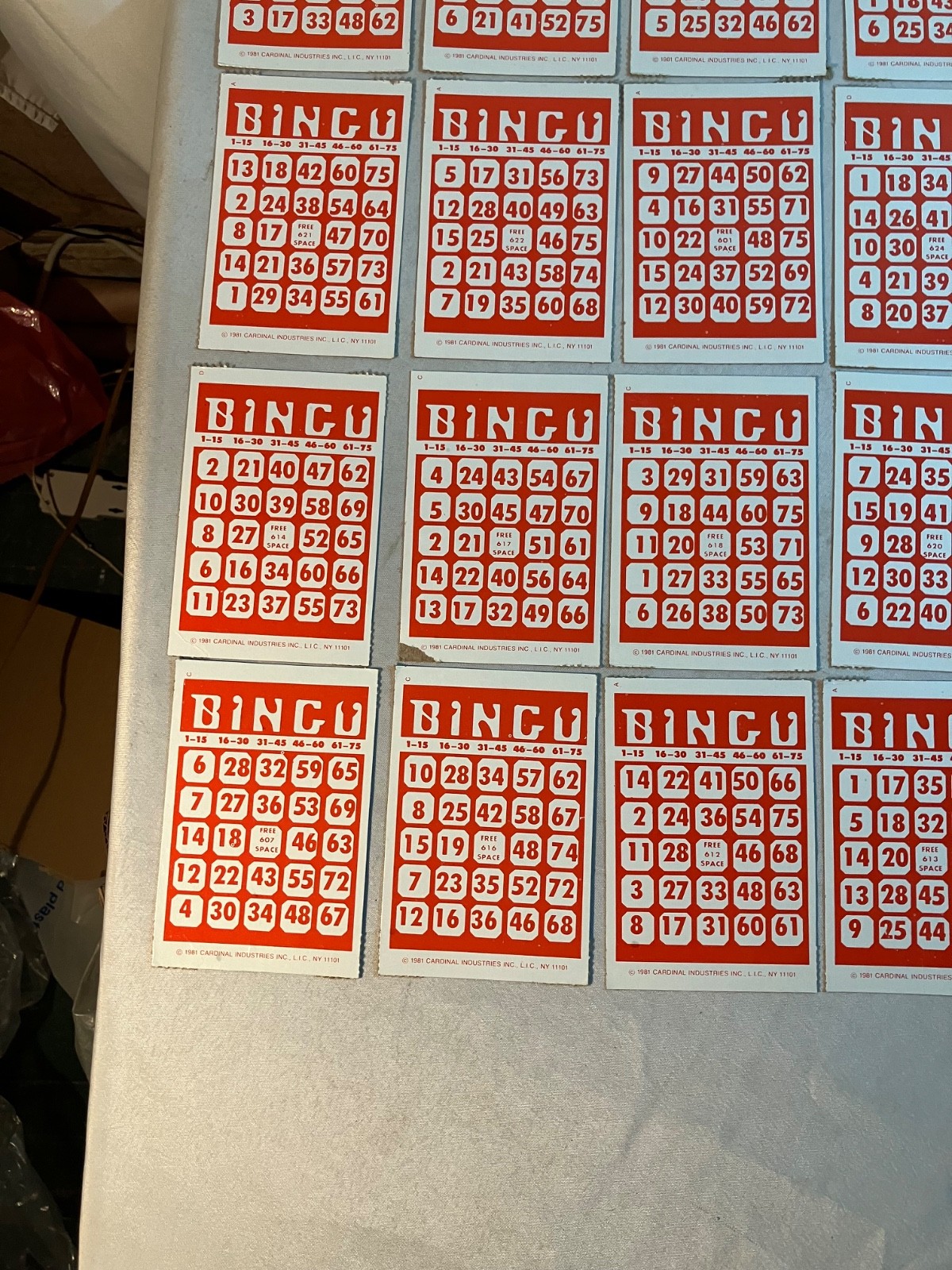 Lot of 20 Vintage Bingo Cards Cardboard Red White Retro