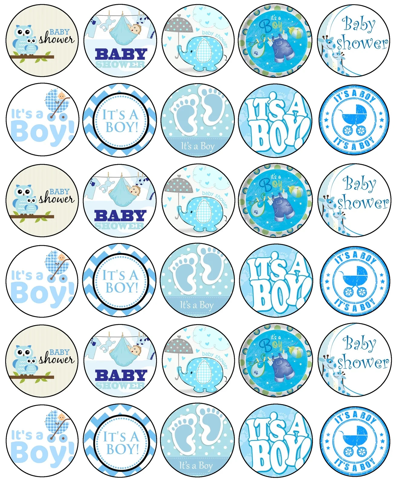 30 Ct Boy Baby Edible Topper Image Cupcake Cookie Gender Reveal Pre Cut- 1.5″