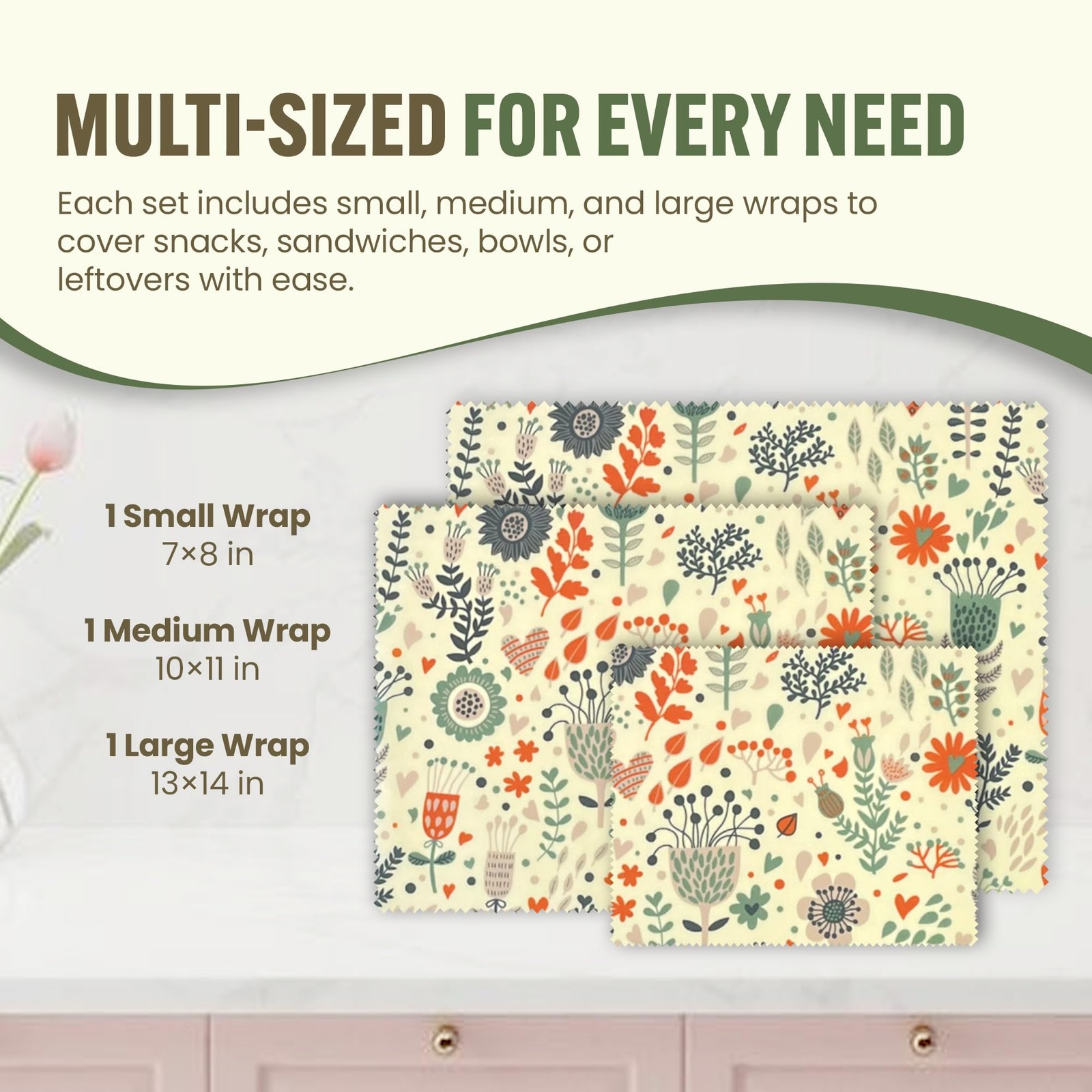 Beeswax Wraps for Food – Reusable & Moldable Bees Wax Covers for Bowls, Fruit…