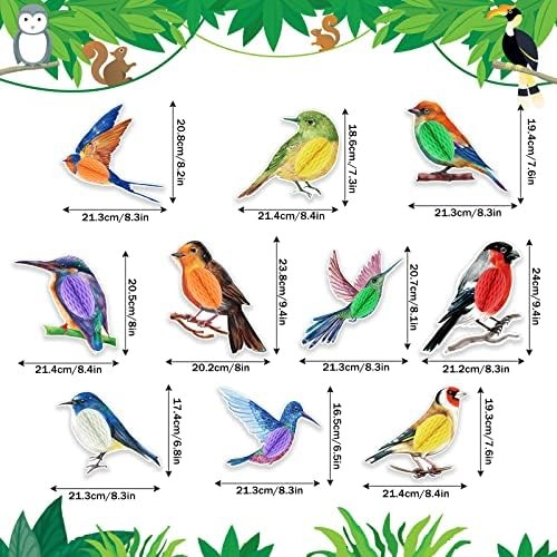 10 Pcs Bird Party Decorations Tropical Bird Honeycomb Paper Cutouts Jungle Rainf