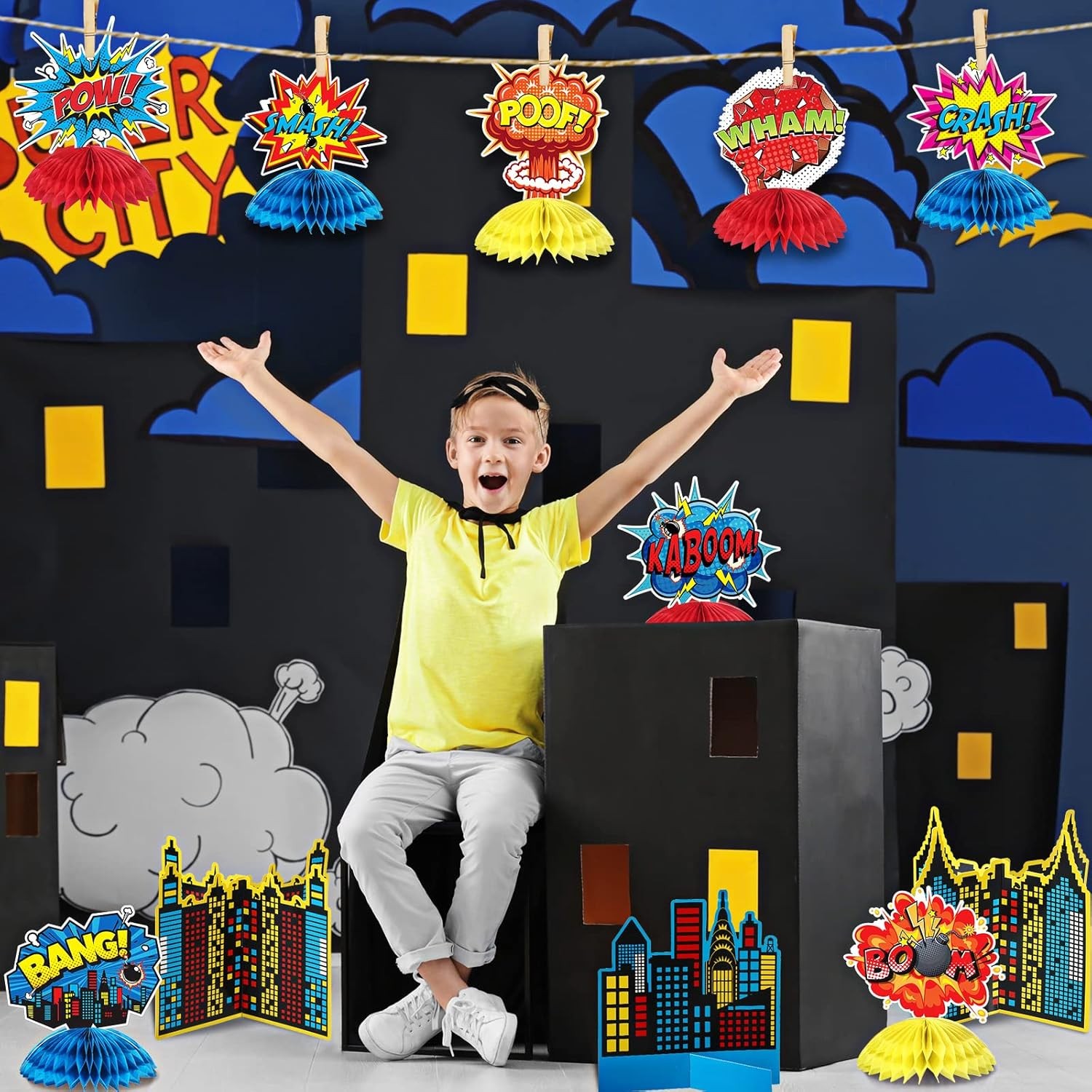11Pcs Hero Honeycomb Centerpieces Superhero Birthday Baby Shower Table Decor