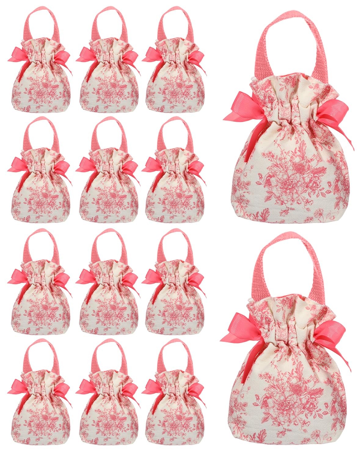 12 Pieces Floral Small Gift Bags With Handle Canvas Candy Bag Jewelry Gift Ba…