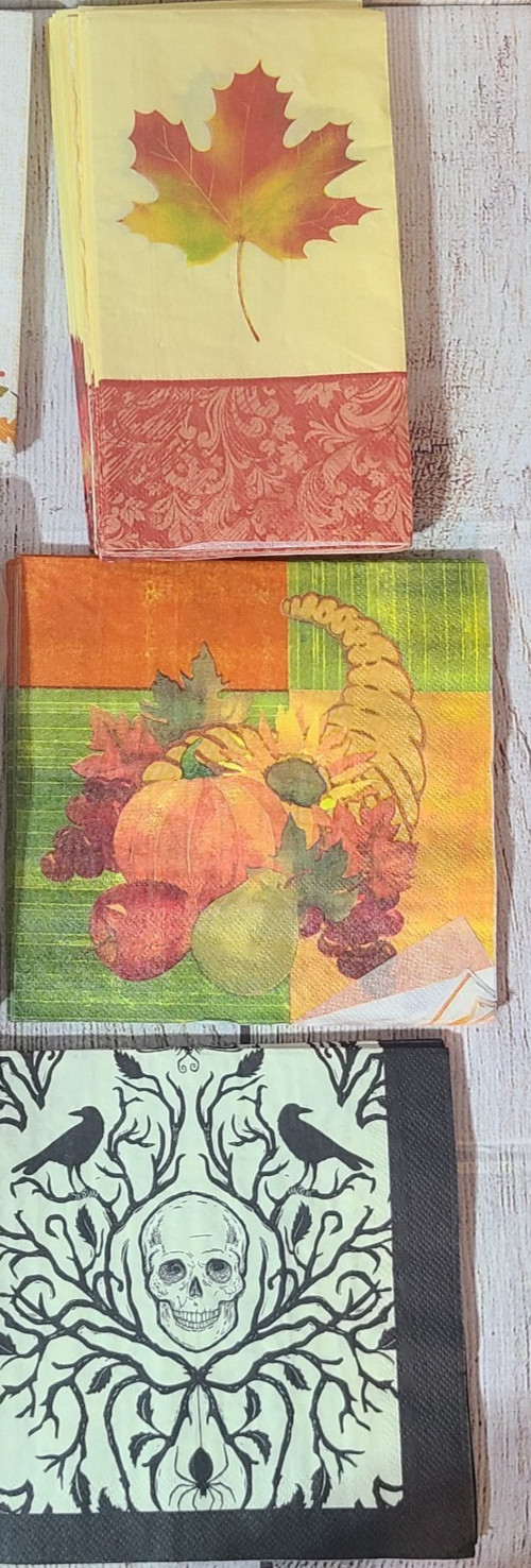 Paper Napkin Large Mixed Lot 16 Patterns Christmas Fall Harvest Halloween Hearts
