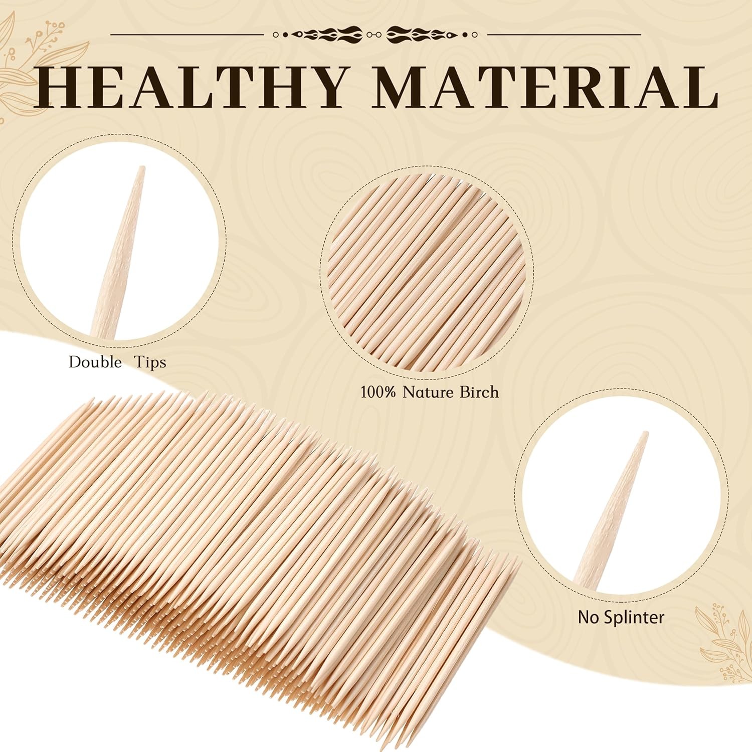 Natural Birch Toothpicks 300-Pack 2.5″ Wooden Picks for Appetizers Fruit BBQ