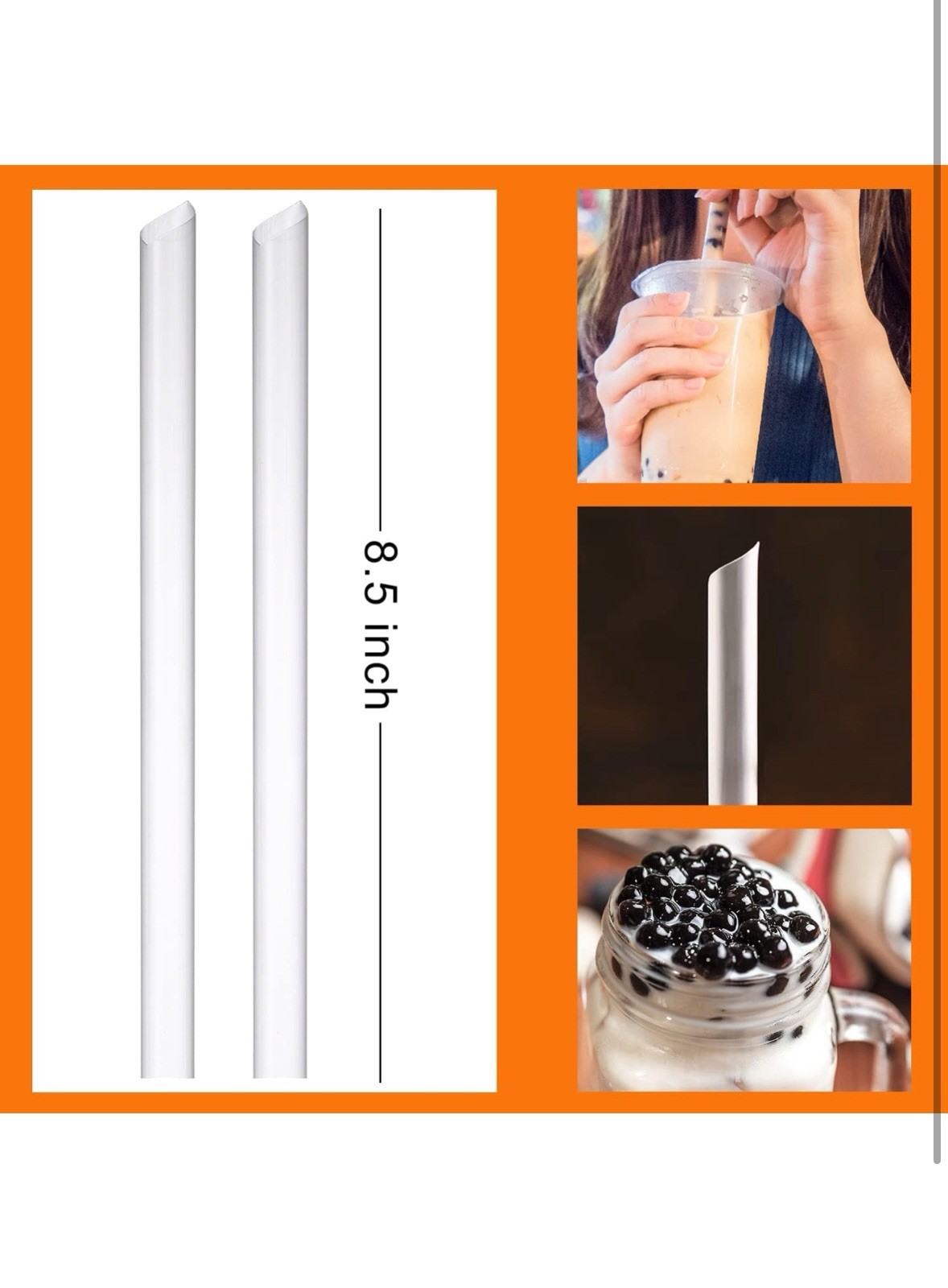 ALINK 100 PCS Clear Plastic Boba Straws, 1/2″ Wide X 8 1/2″ Long Disposable