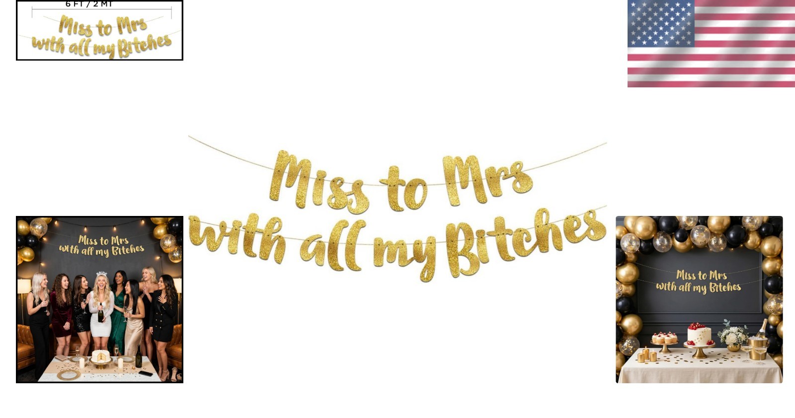Bachelorette Party Banner Gold Glitter Pre Strung Decorations For Her