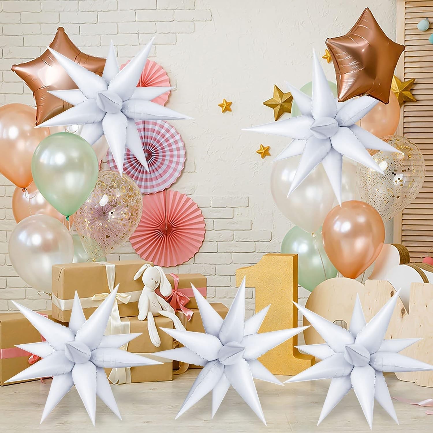 60 Pcs Star Balloons Foil Explosion 12 Point Cone Balloon Magic Balloon Large