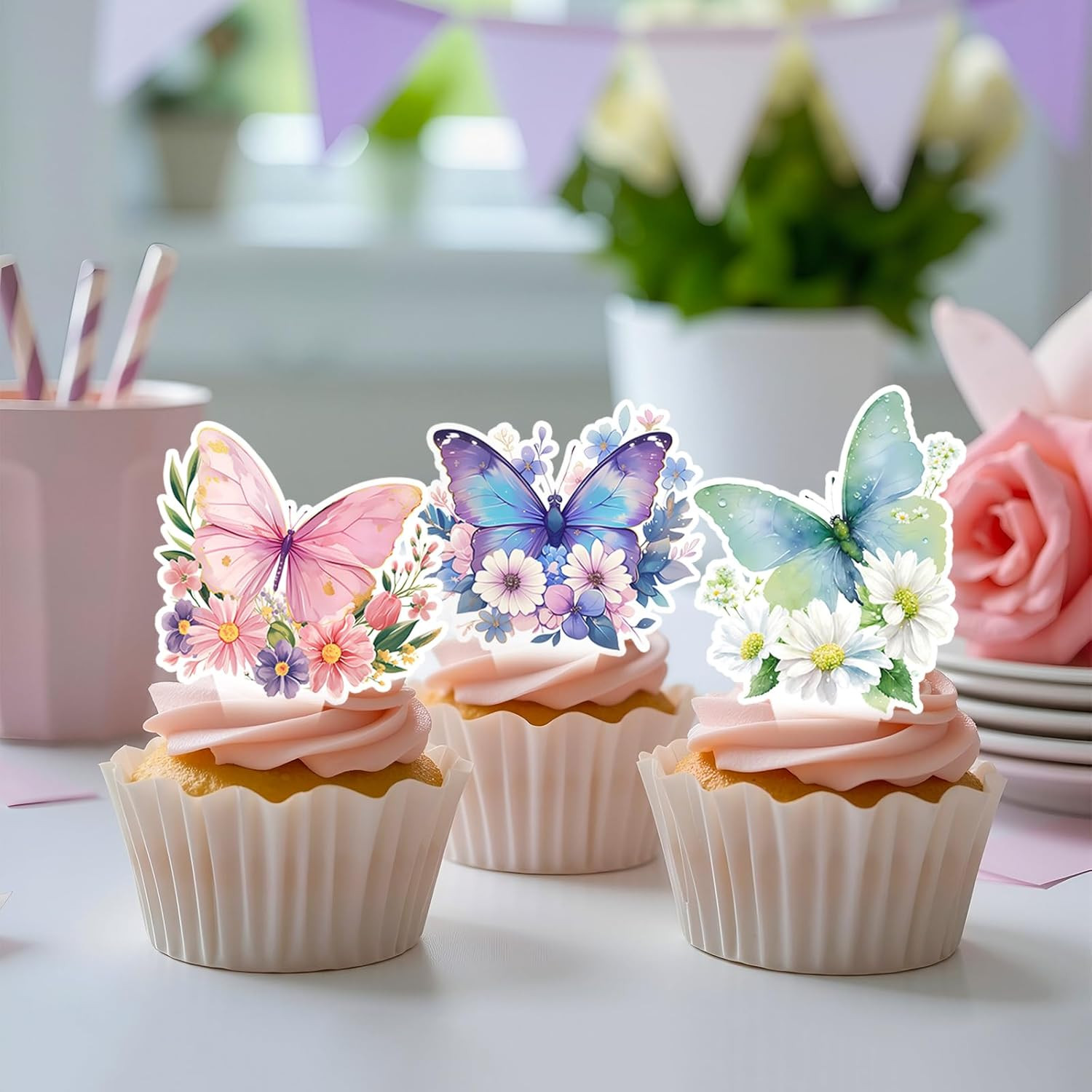 48 Pcs Butterfly Cupcake Toppers Butterfly Cake Decorations