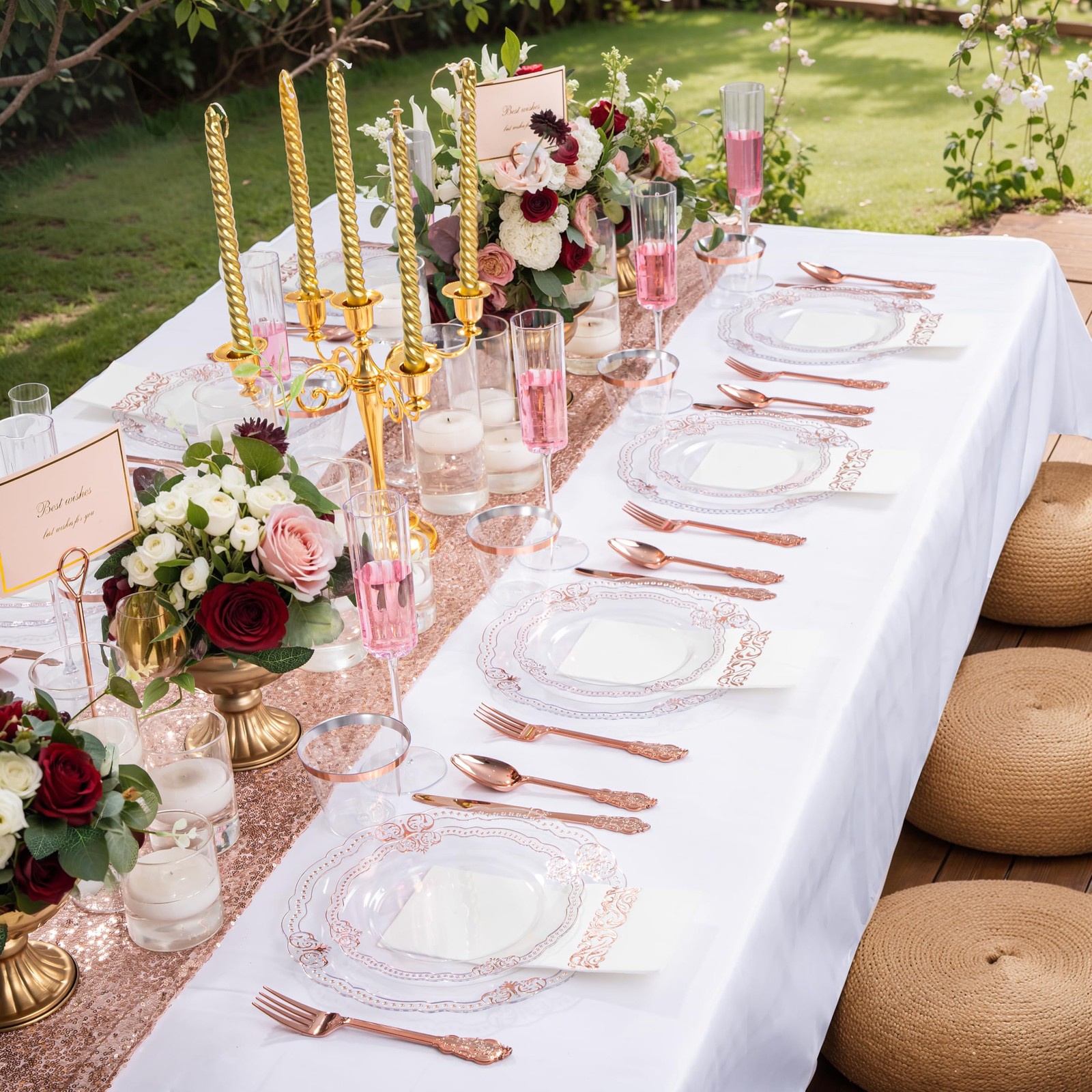 175 PCS Rose and Gold Plastic Plates – Fancy Rose Gold Disposable Dinnerware …