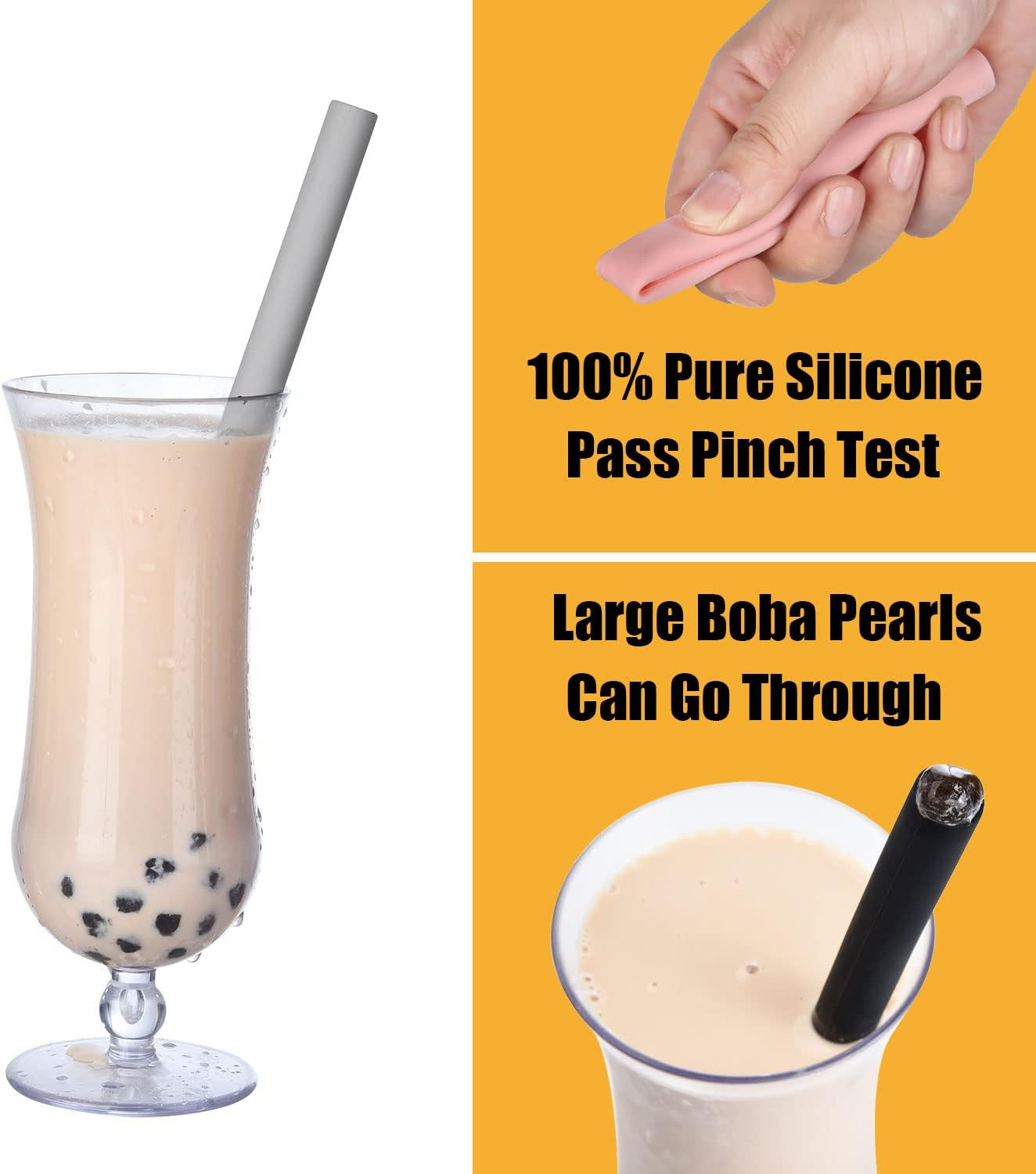 ALINK Reusable Silicone Boba Straws, Extra Large Bubble Tea Smoothie Straws for