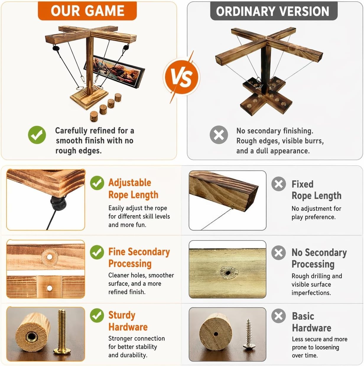 Wooden Ring Toss Game Hook & Ring Tabletop Indoor Outdoor Party Family Game Gift