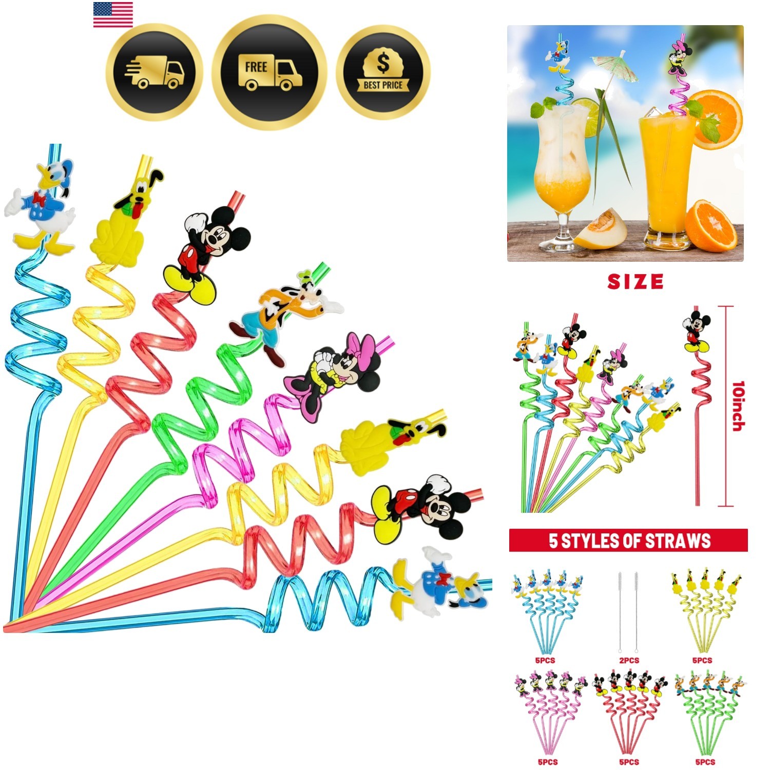 25pcs Mouse Straws Mouse Party Supplies Favors With 2pcs Cleaning Brush Plast…