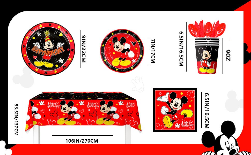 141Pcs Mickey Mouse Party Decoration Disney Party Supplies Tableware Plates Cups