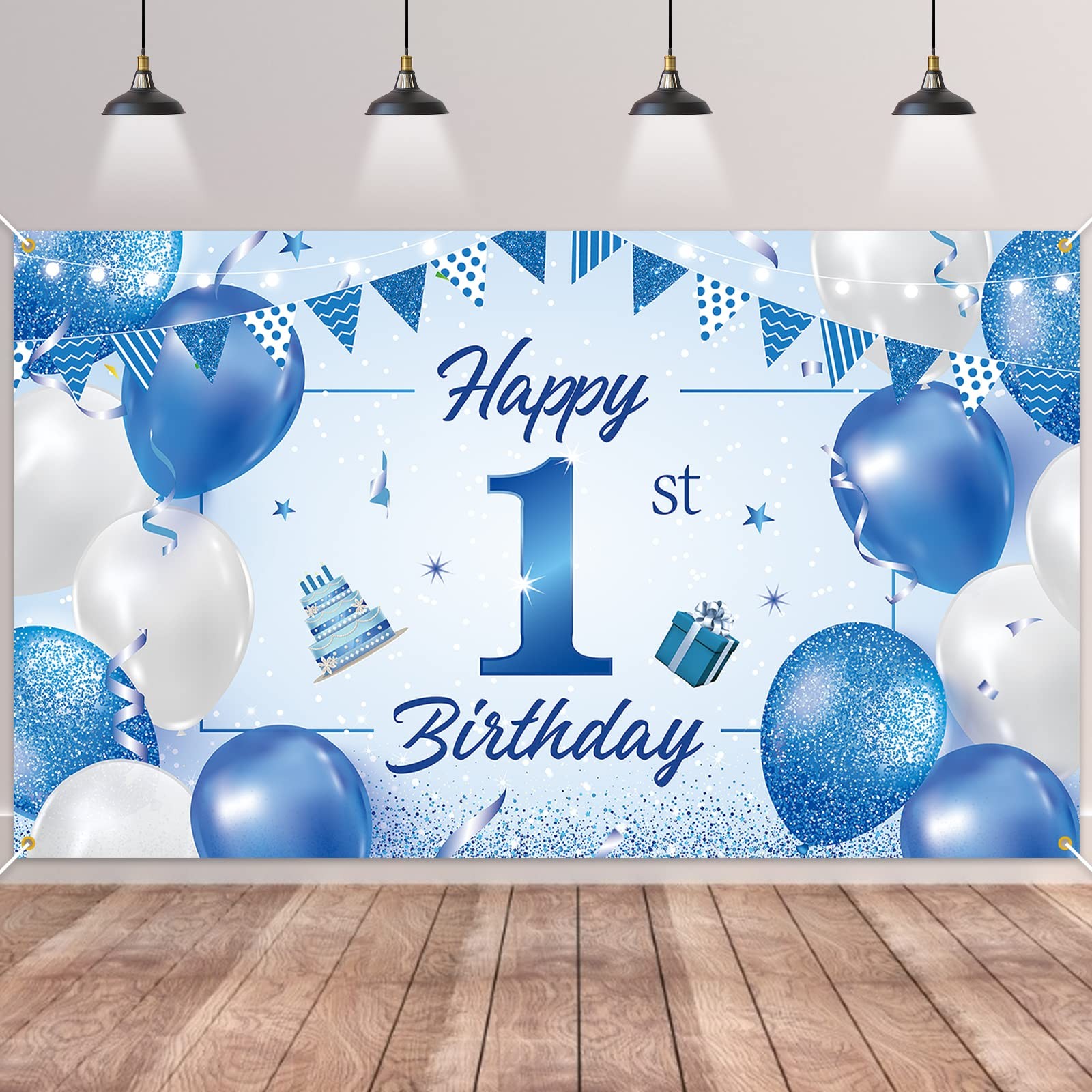 BTZO Happy 1st Birthday Decorations – Blue Newborn 180 cm x 110 cm, 1