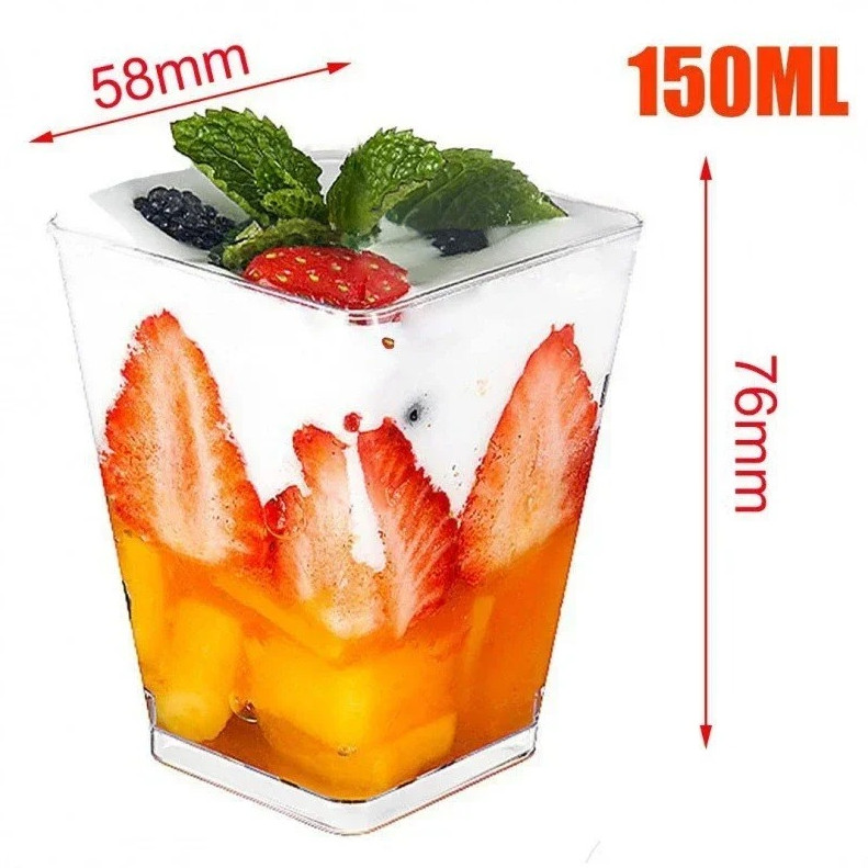 20pcs Disposable Plastic Mousse Cups Ladder Shape Dessert Pudding Cups