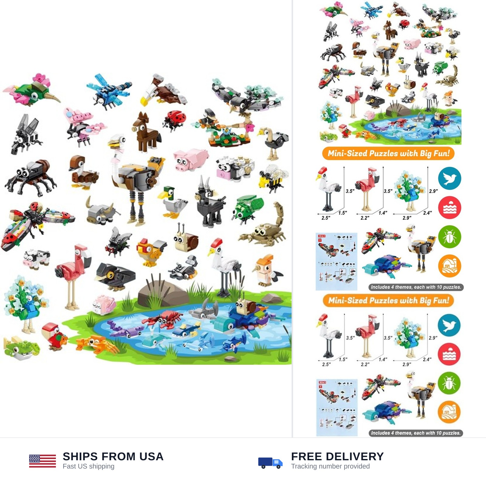 40 Packs Party Favors for Kids – 999+ PCS Animal Building Blocks, 4 Themes: O…