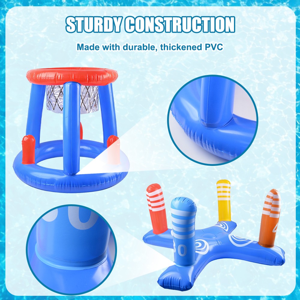 Inflatable Floating Swimming Pool Game Family Basketball Hoop Ring Toss Toys Set