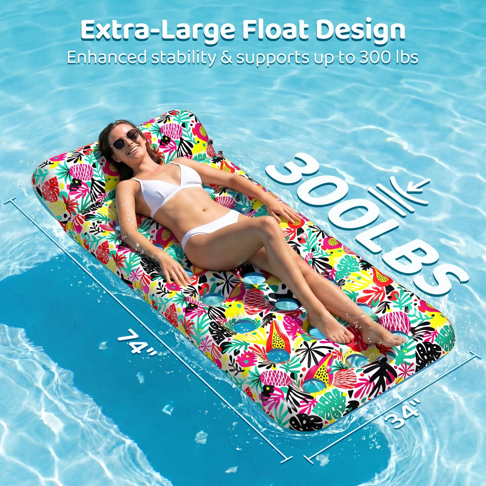 2 Pack Pool Floats Adult, Oversized Inflatable Pool Float Loungers for Adults wi