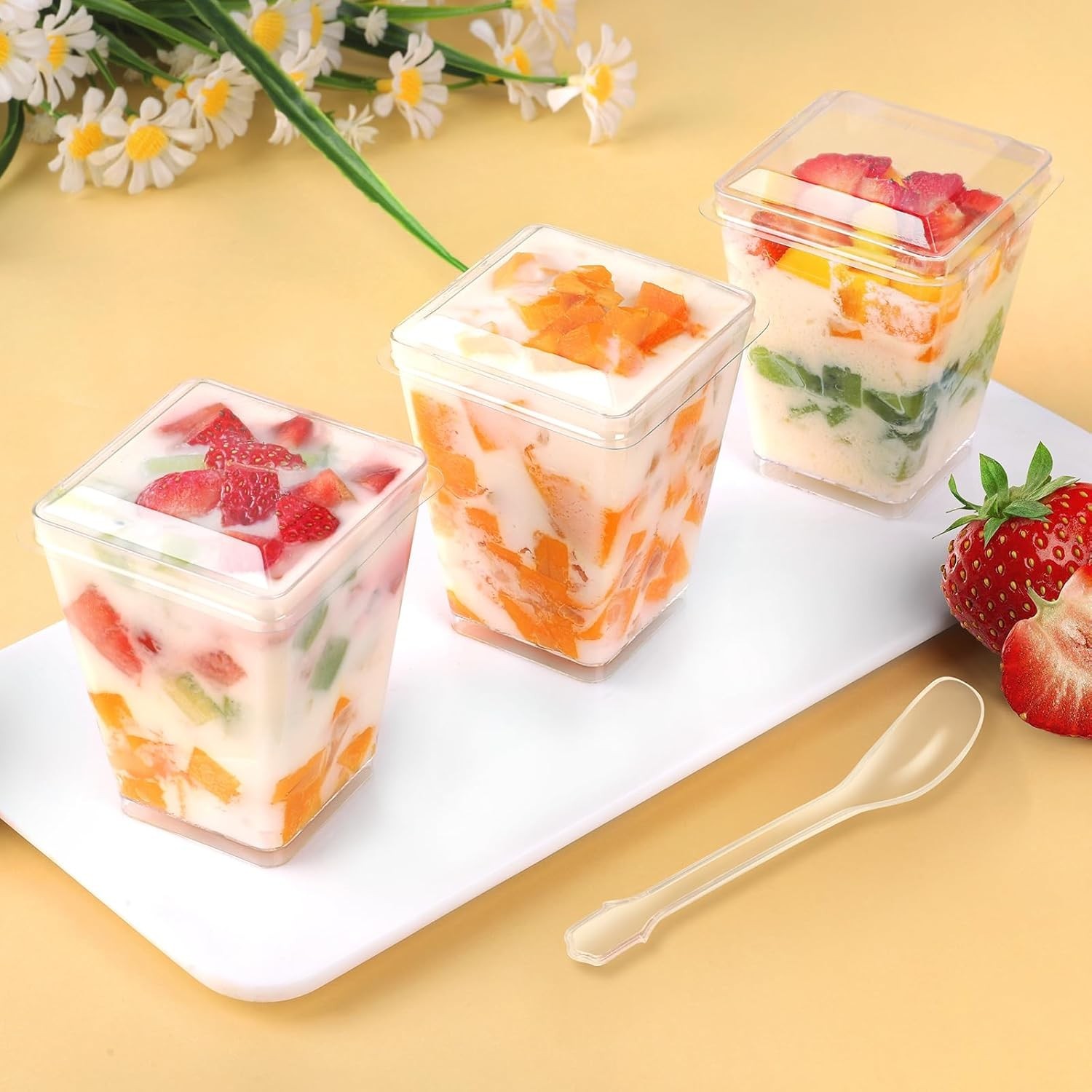 5 oz Plastic Dessert Cups With Lids and Spoons, Yogurt Parfait Appetizer Cups…
