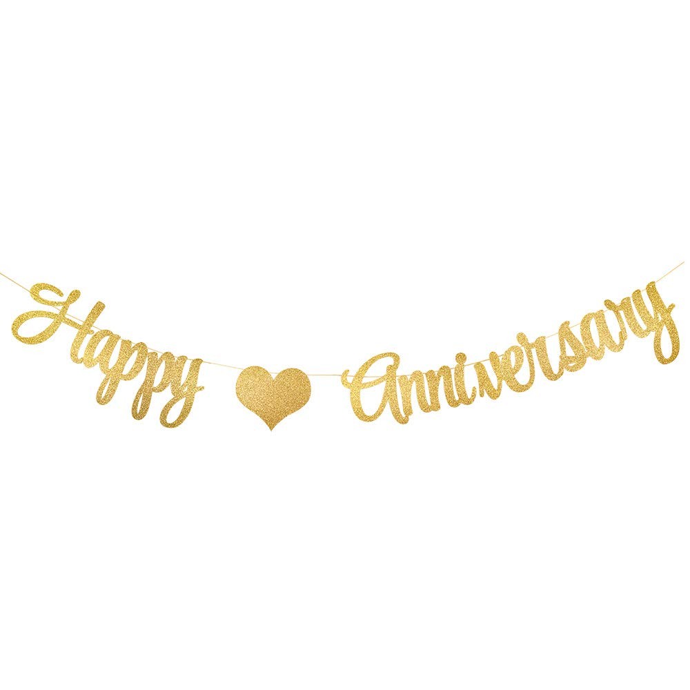 Gold Glittery Happy Anniversary Banner For Wedding Anniversary Party Decorations