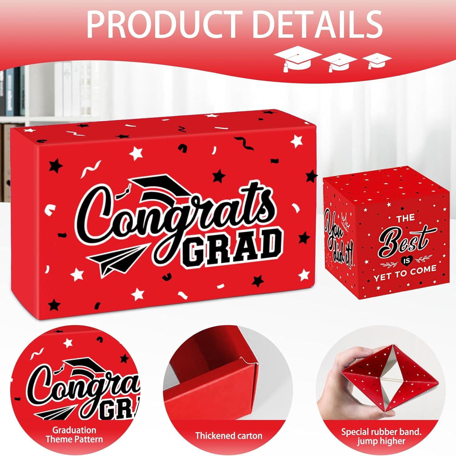 2026 Graduation Money Gift Box with Confetti – 10 Pcs Pop Out Surprise Red