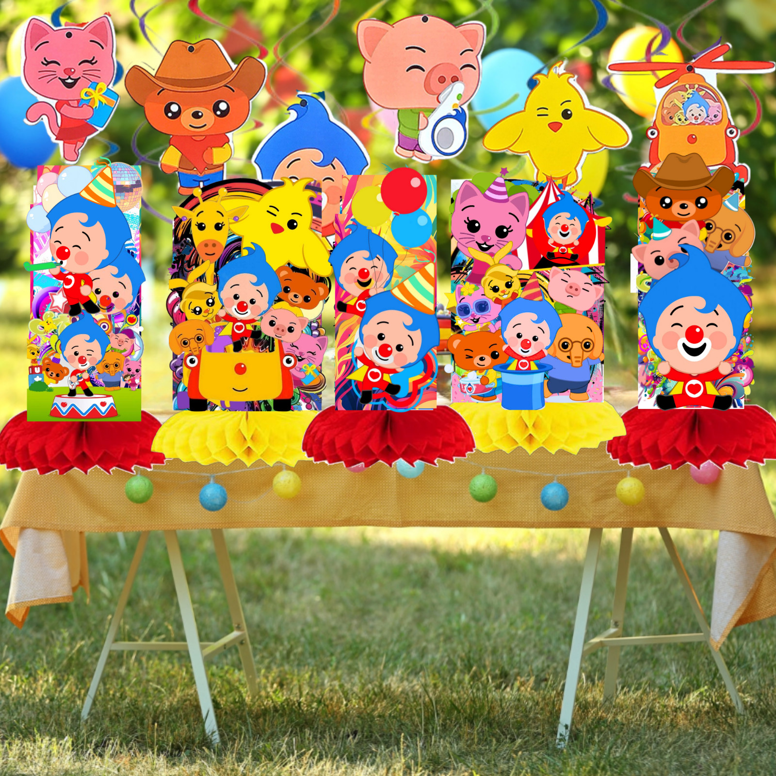 PLIM PLIM PARTY SUPPLIES DECORATION BALLOONS BANNER TABLE COVER THEME CAKE