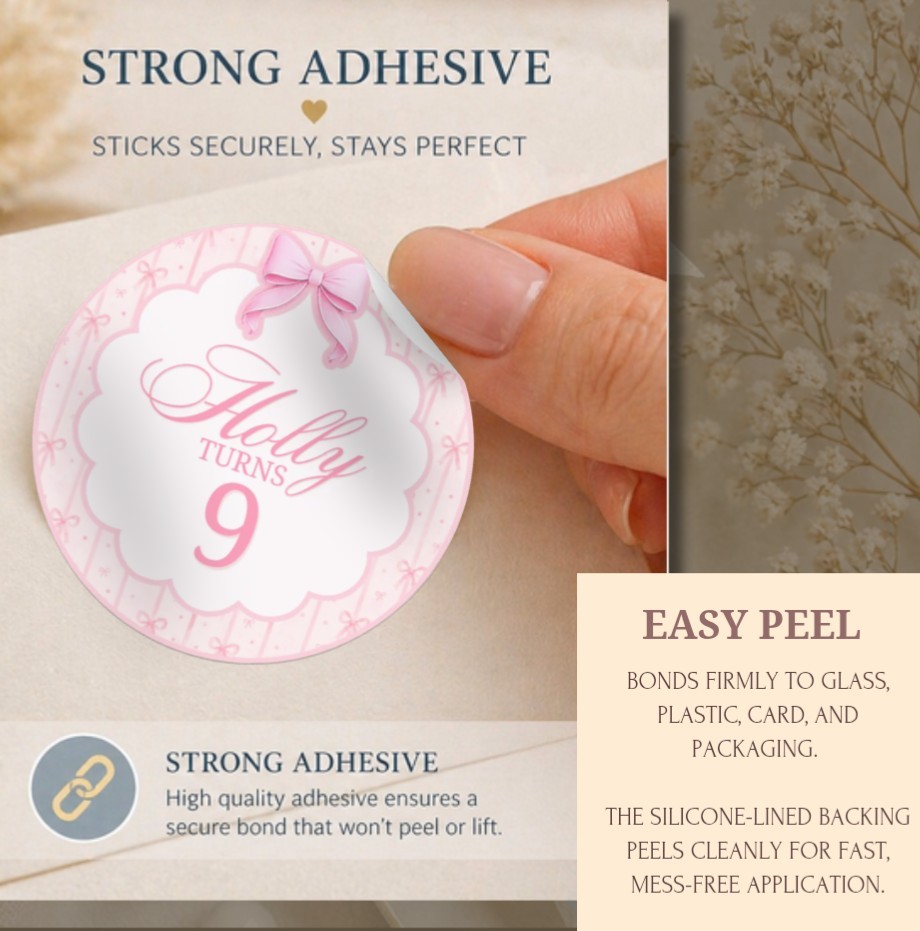 40 Personalised Pink Bow Birthday Sweet Cone Stickers Custom Party Favour Label