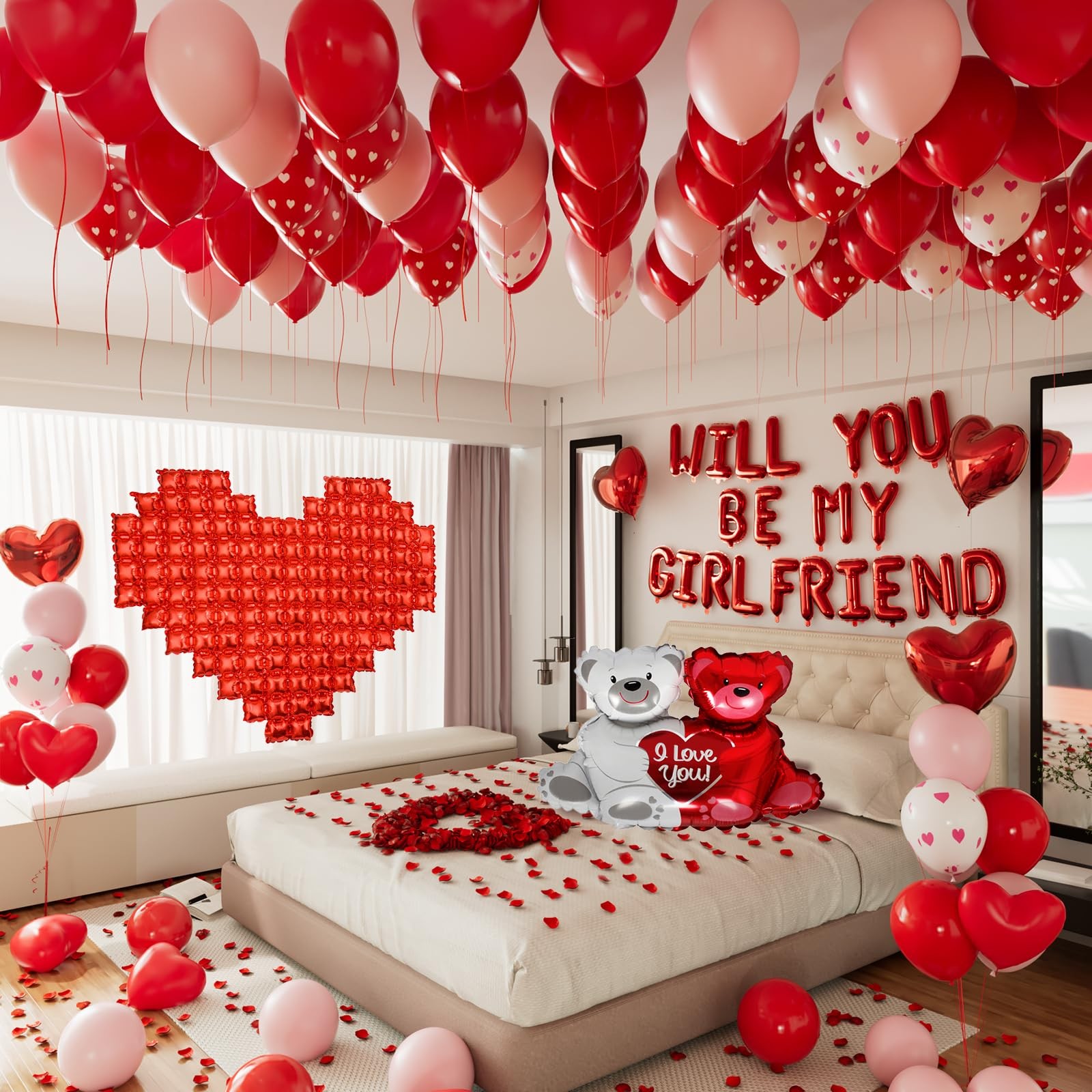 Red ‘WILL YOU BE MY GIRLFRIEND’ Balloons Sign,Valentines Day Decorations,Conf…