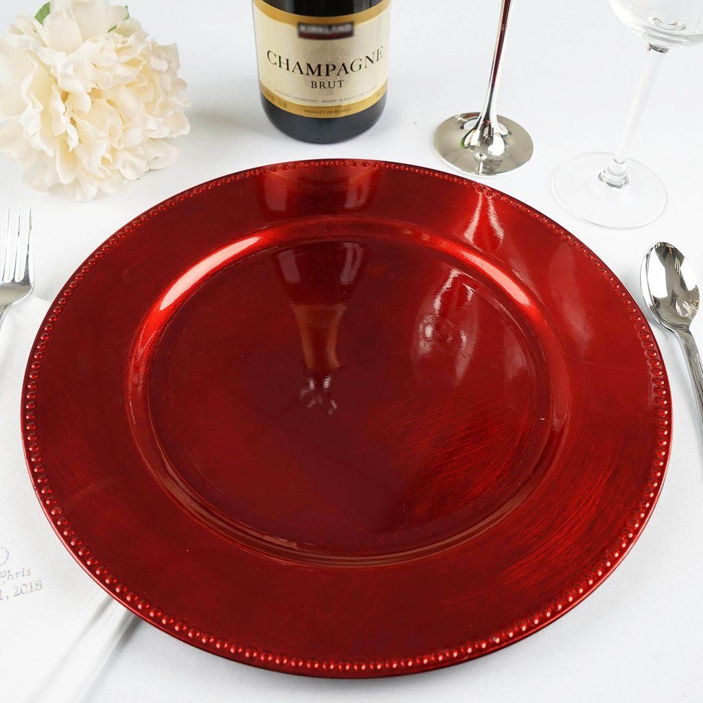 24 pcs 13″ Red BEADED Round CHARGER PLATES Wedding Party Dinner Supplies
