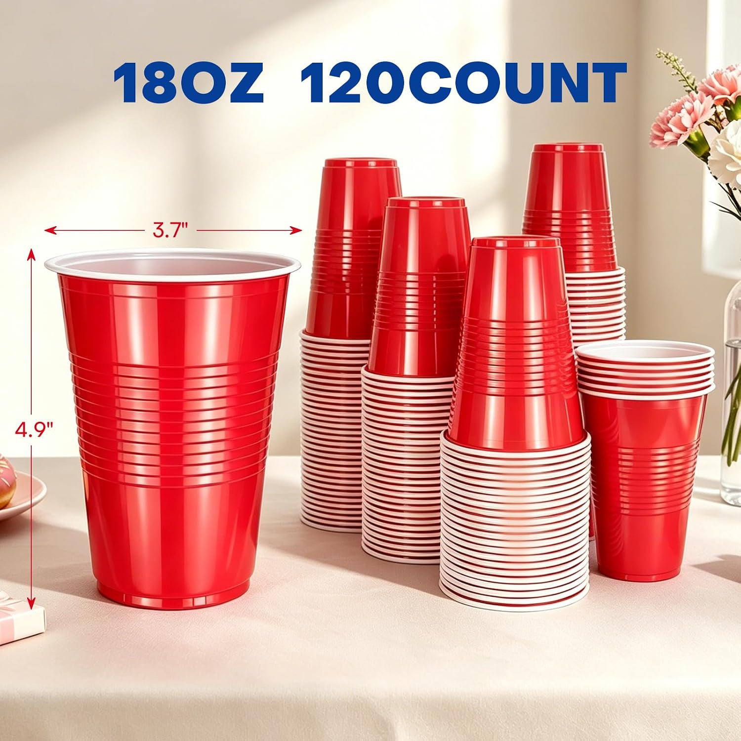 Red Plastic Cups, 120 Count, 18 Oz Bpa-Free Disposable Party Cups for Cold & Hot