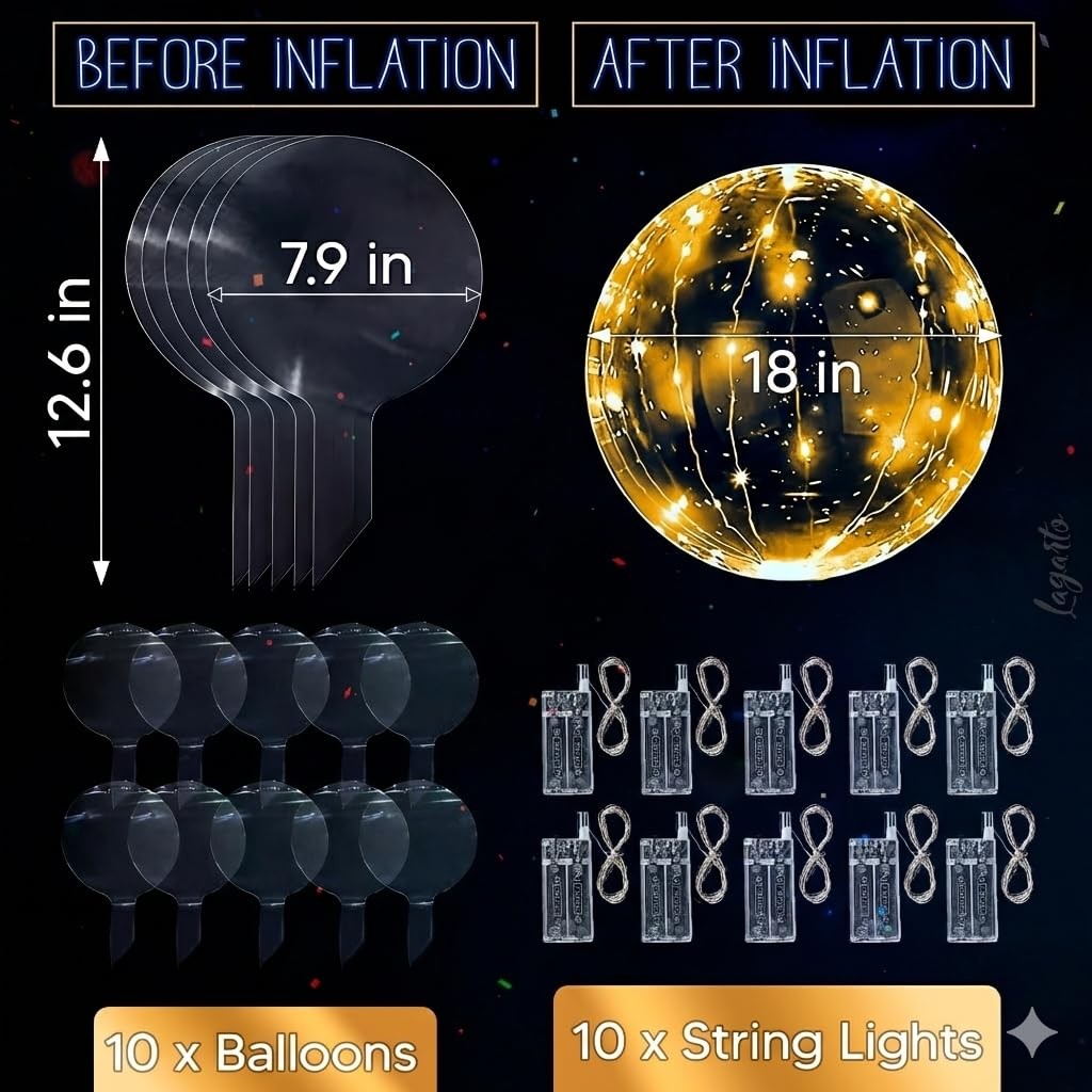 10 Pcs Balloons Light Up Balloons, 18 In Clear, String Lights