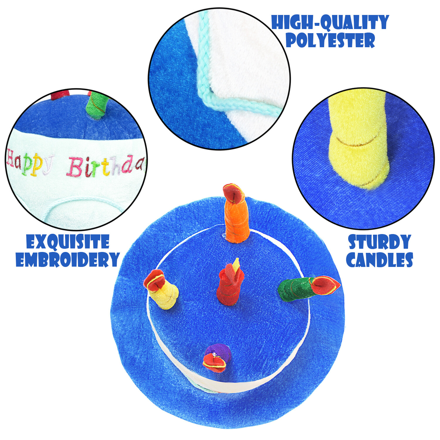 Blue Plush Happy Birthday Cake Hat – Unisex Adult Size Fancy Dress Party Hats
