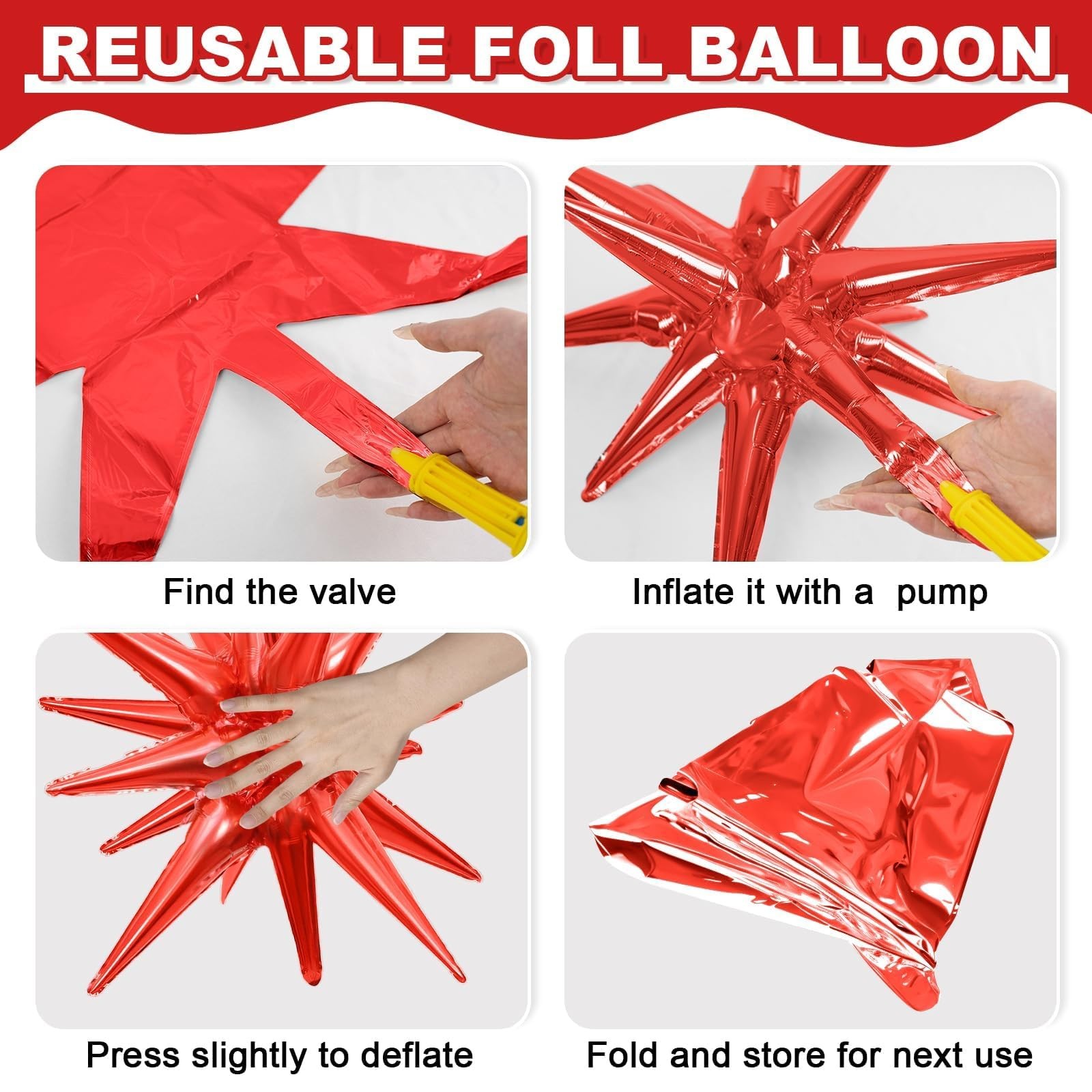 Exploding Star Balloons 22 Inch Foil Cone Spike Party Decorations 6pk
