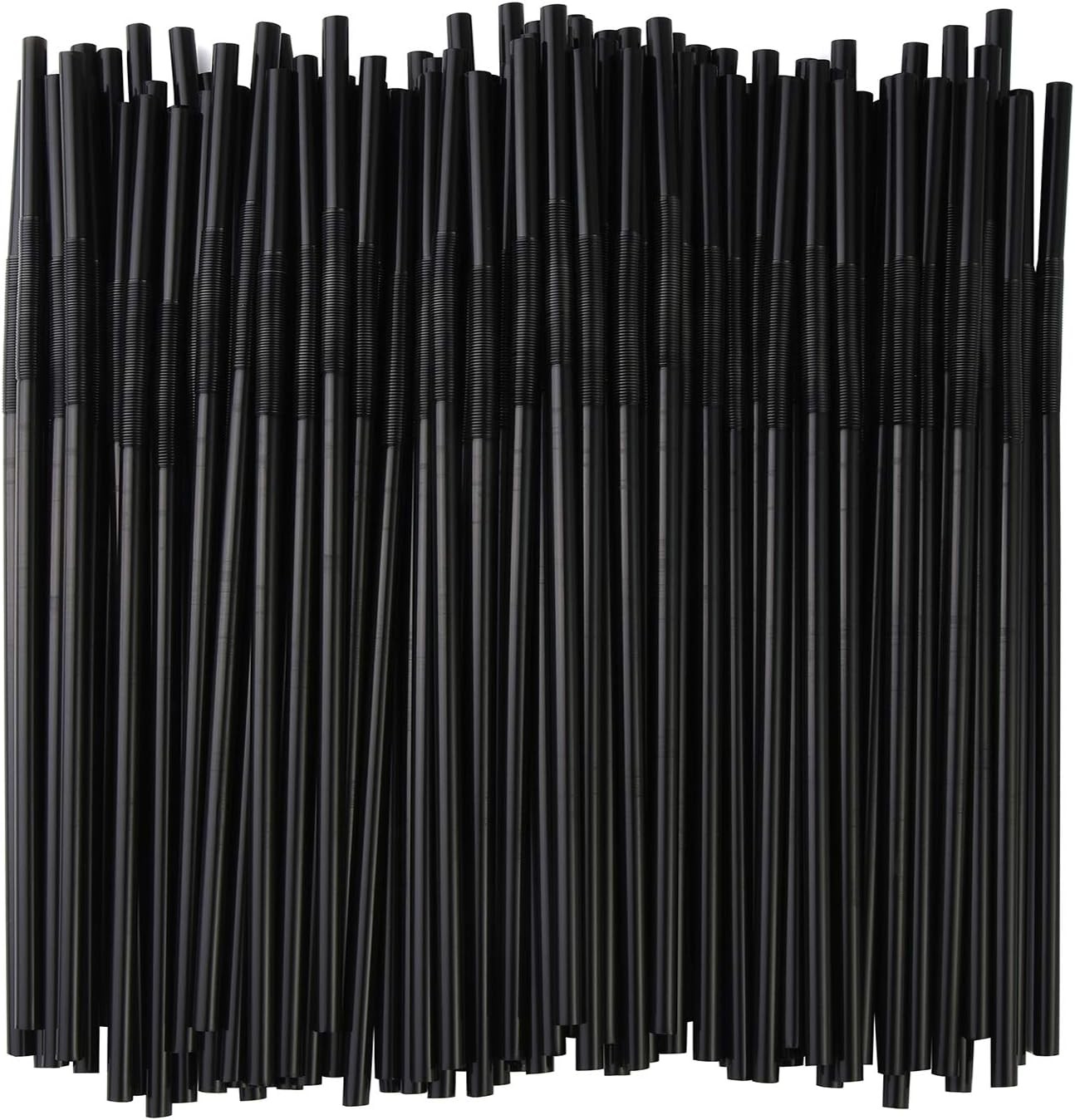 ALINK 200 PCS Flexible Black Plastic Drinking Straws, 10.3 Inches Extra Long