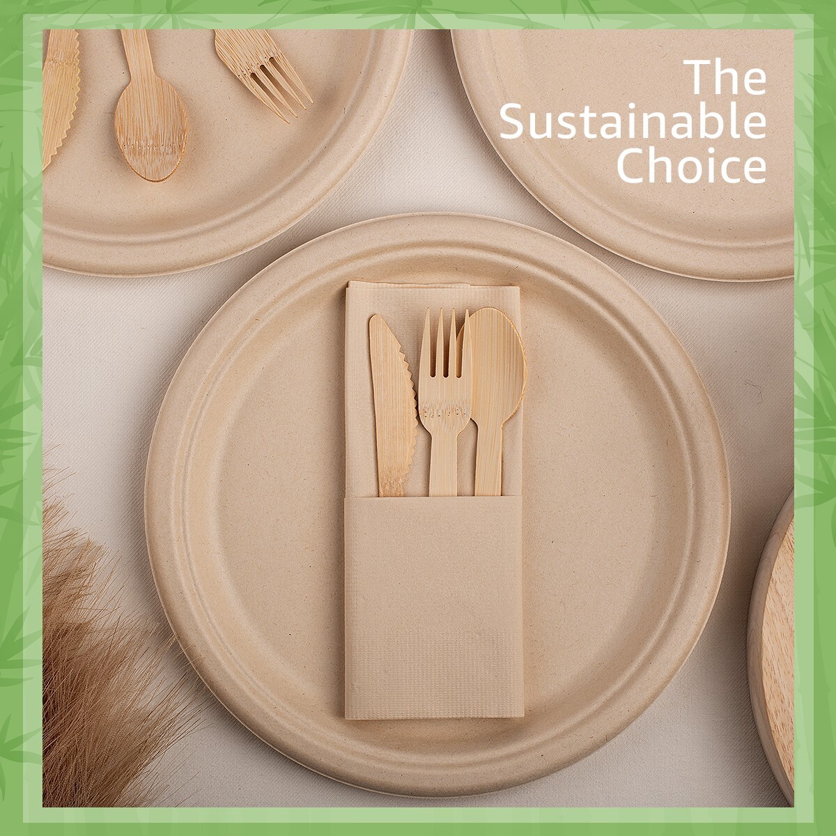 Ibambo Bamboo Disposable Paper Plates – 10 Inch, 500 Pack, Compostable Plates