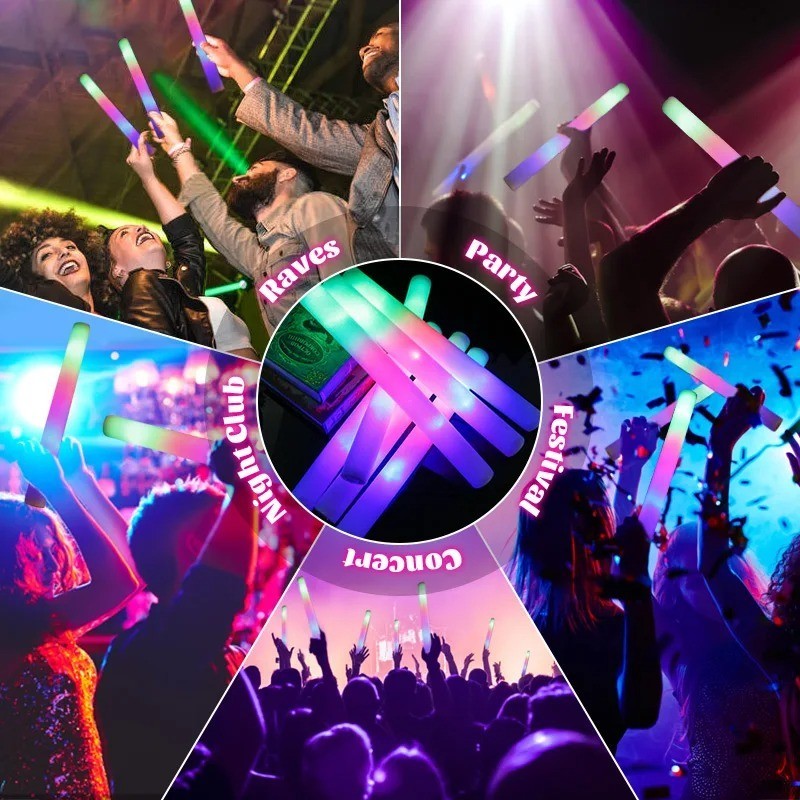 100-800Pcs LED Glow Sticks Bulk RGB Foam Light Up Concert Events Party Supplies