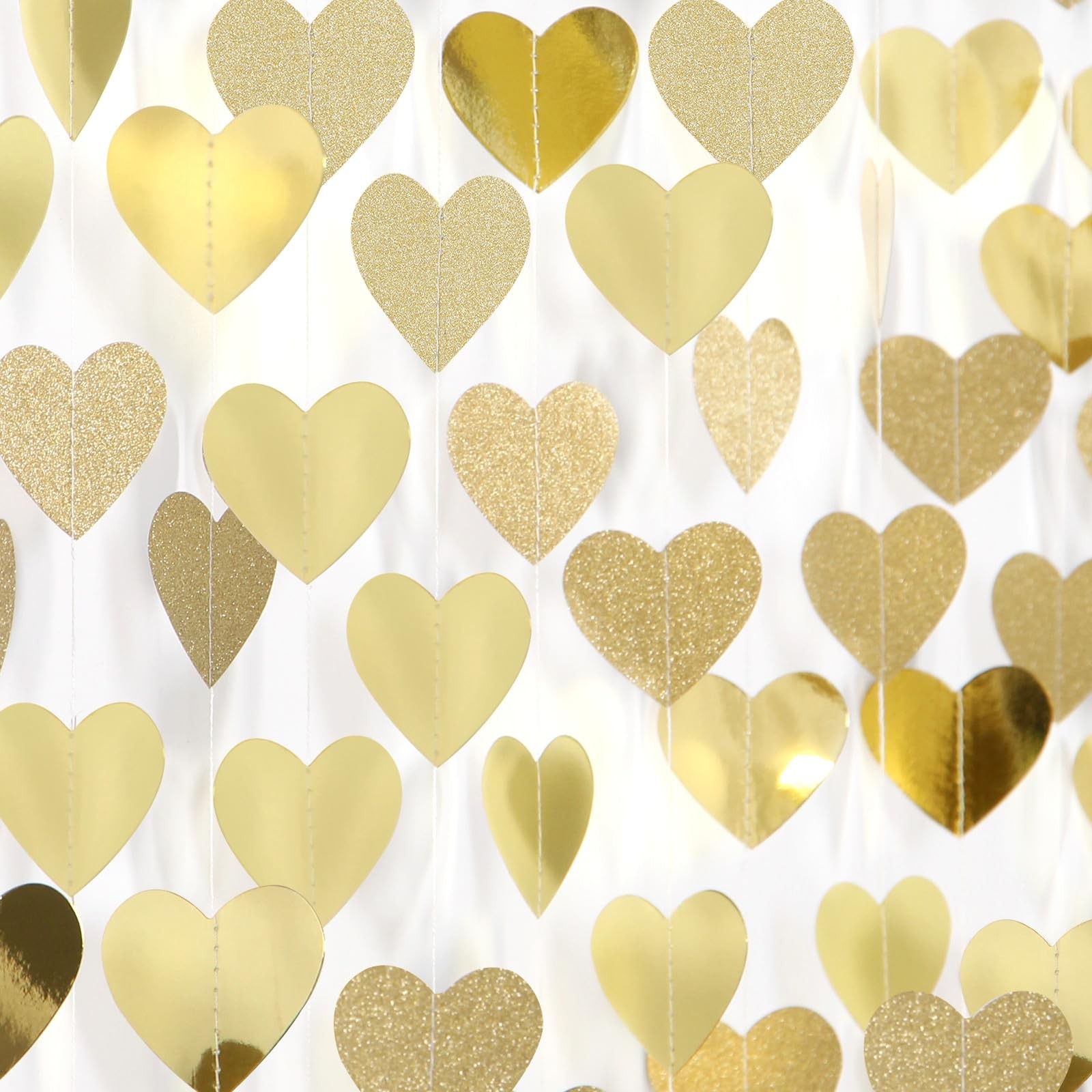 Glitter Champagne-Gold Engagement Party-Decorations Heart-Garland – 52ft Hang…