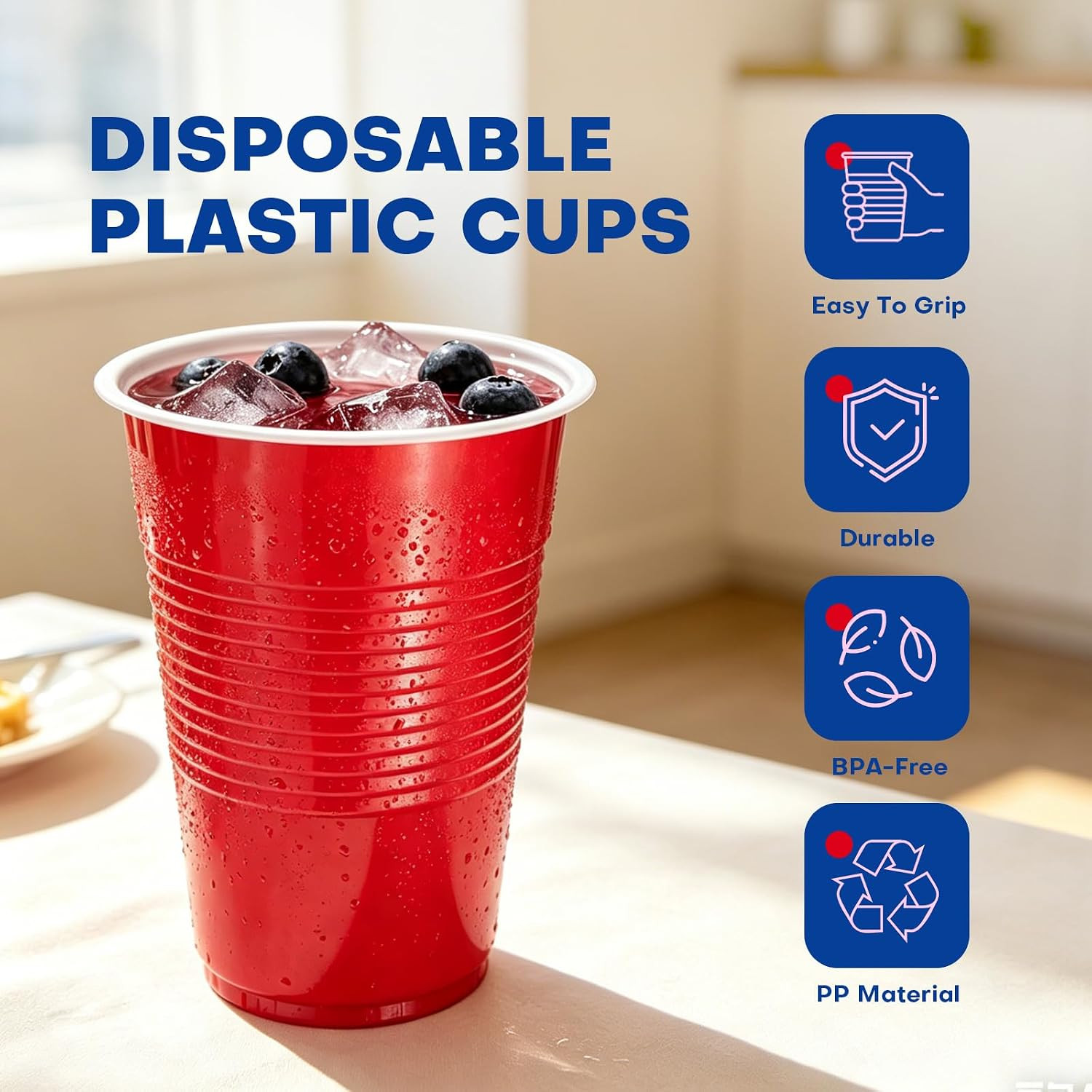 Red Plastic Cups, 120 Count, 18 Oz Bpa-Free Disposable Party Cups for Cold & Hot