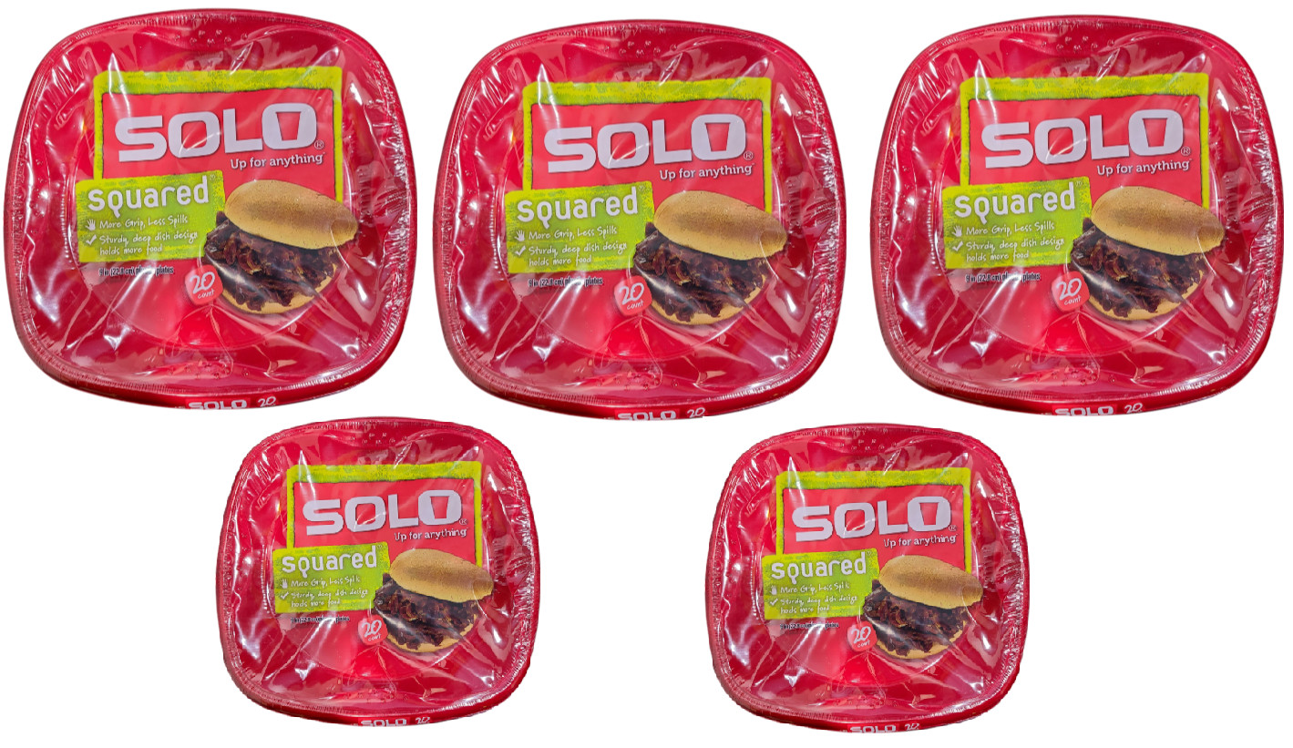 SOLO Squared Plastic Plates Red 9″ Quantity 100 Deep Dish with Grip Dimples