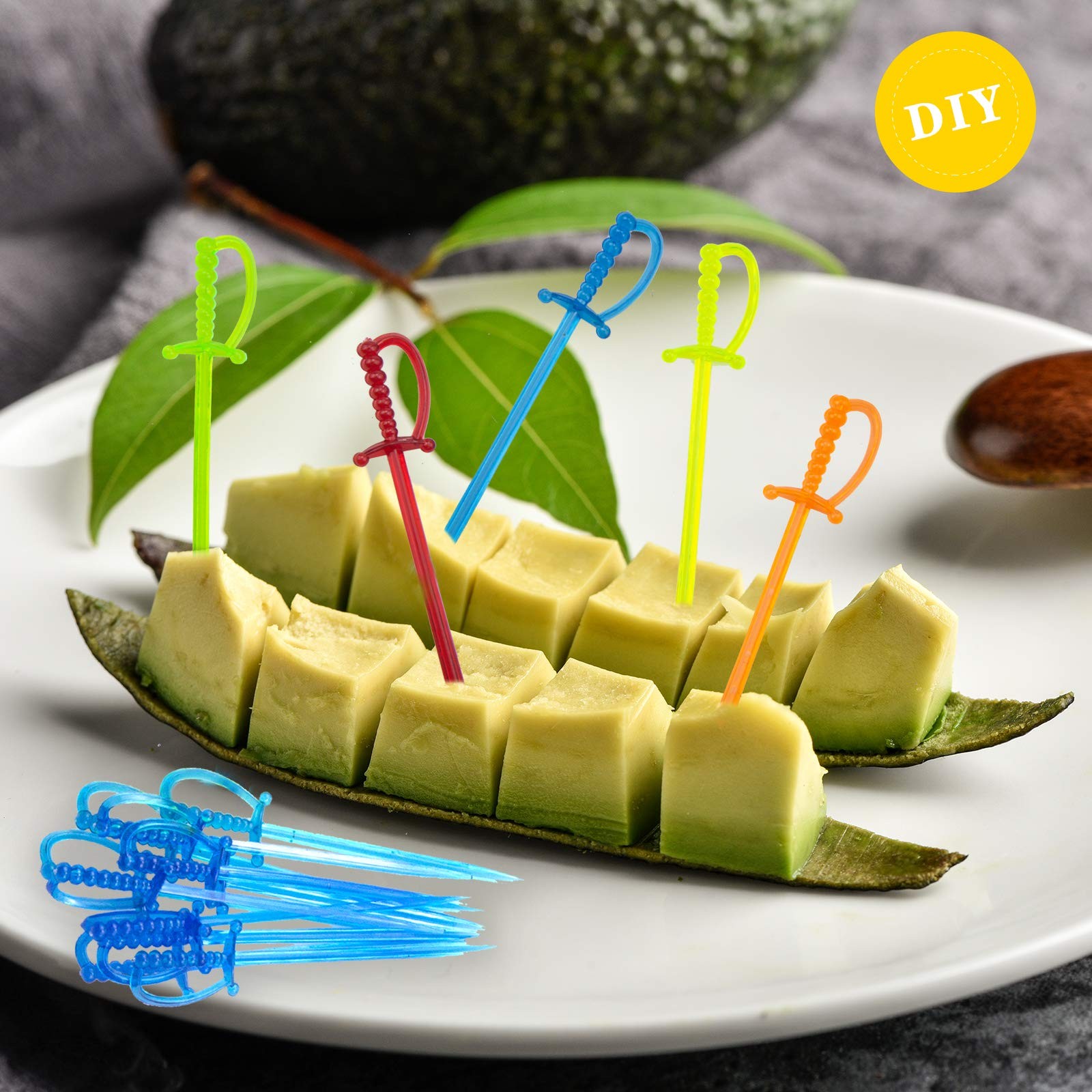 100PCS 3.3 Inch Plastic Sword Toothpicks Picks for Appetizers Fruit Fork Cockta