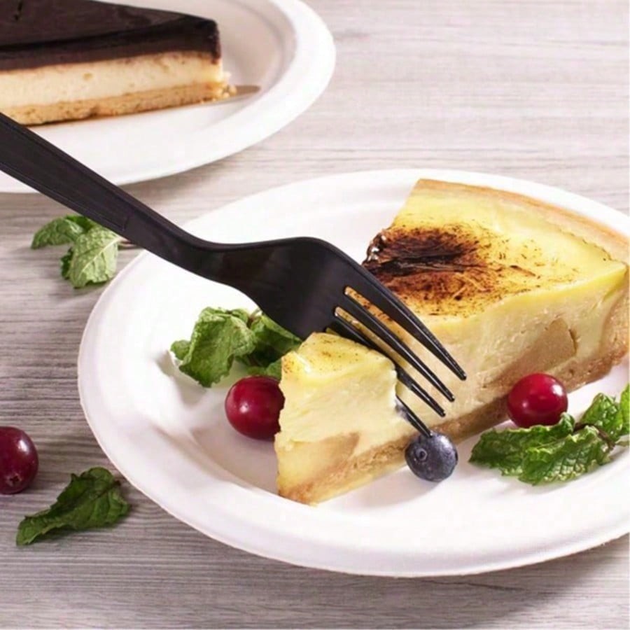 Extra Heavy Duty Black Disposable Plastic Forks 100 Pack Heat Resistant Durable